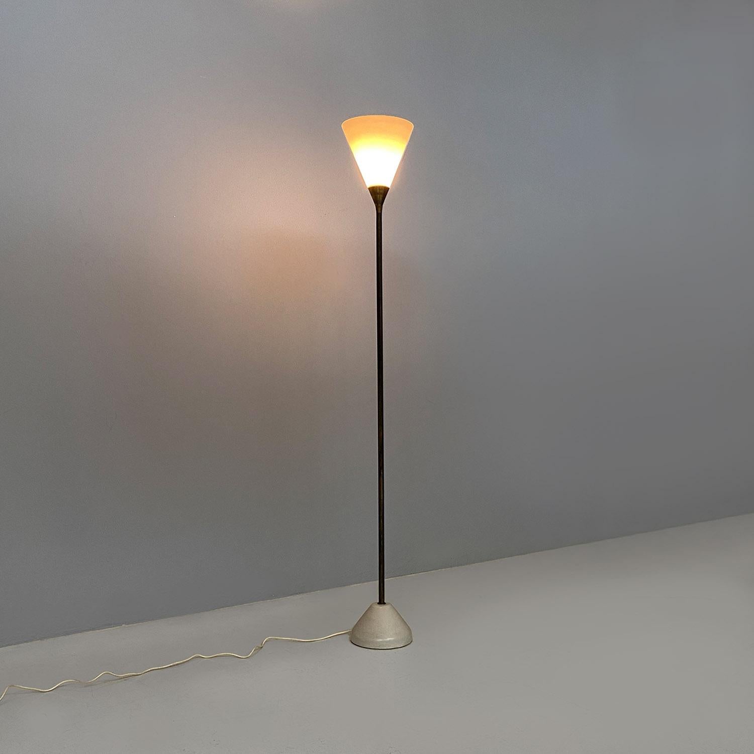 Brass Italian mid century modern brass, glass and iron floor lamp, 1950s For Sale