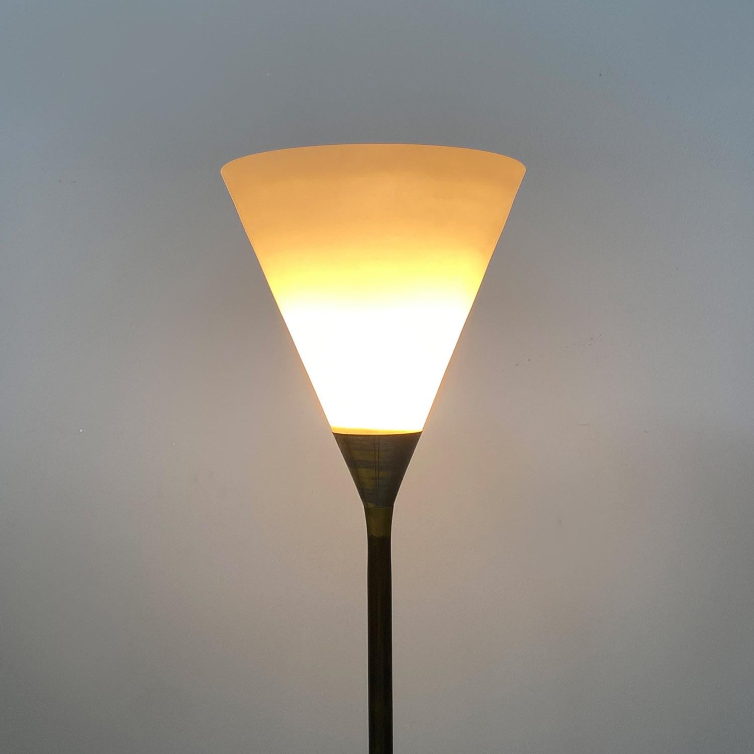Italian mid century modern brass, glass and iron floor lamp, 1950s For Sale 1