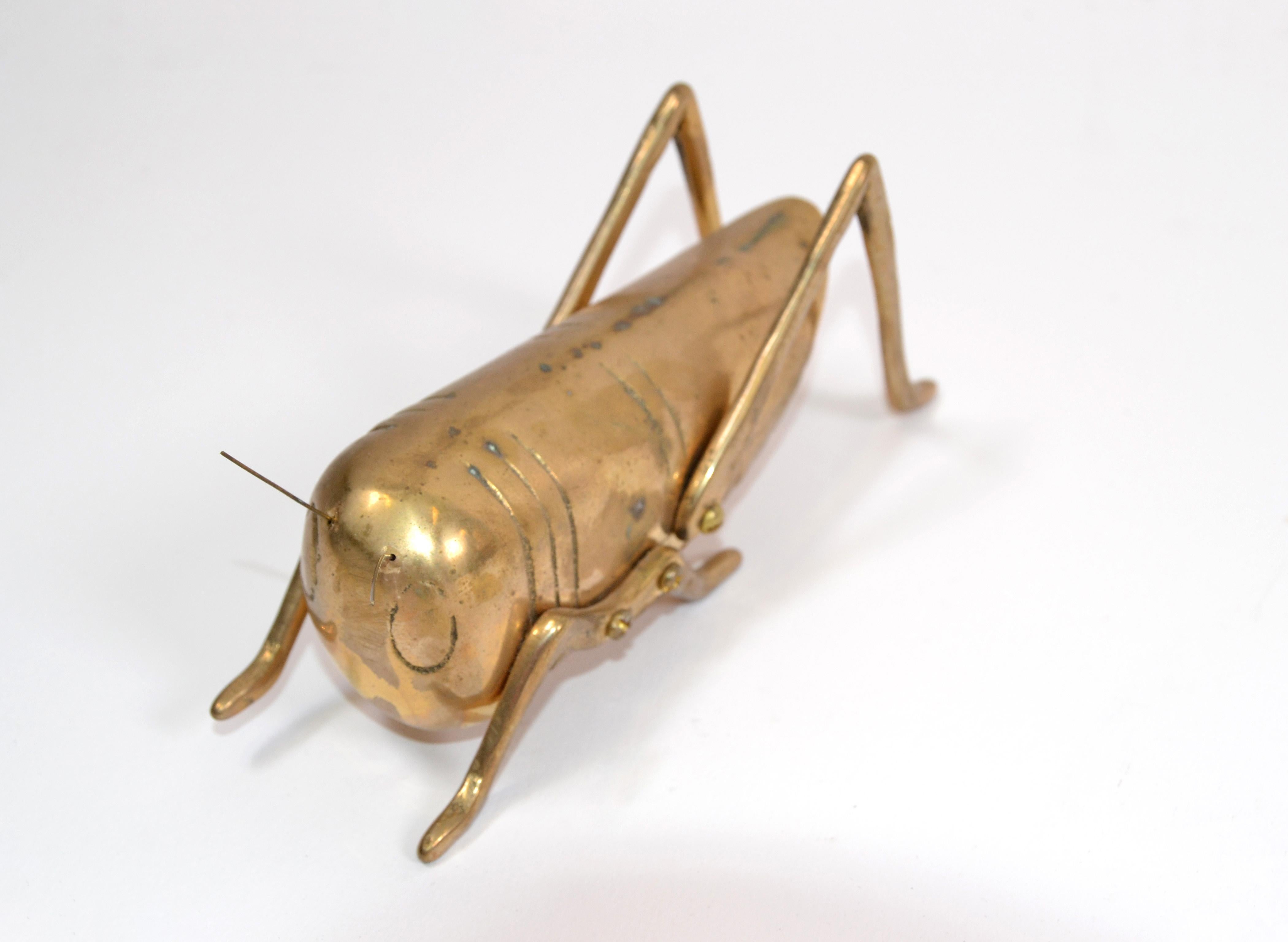 Italian Mid-Century Modern brass grasshopper sculpture, animal sculpture, 1970.