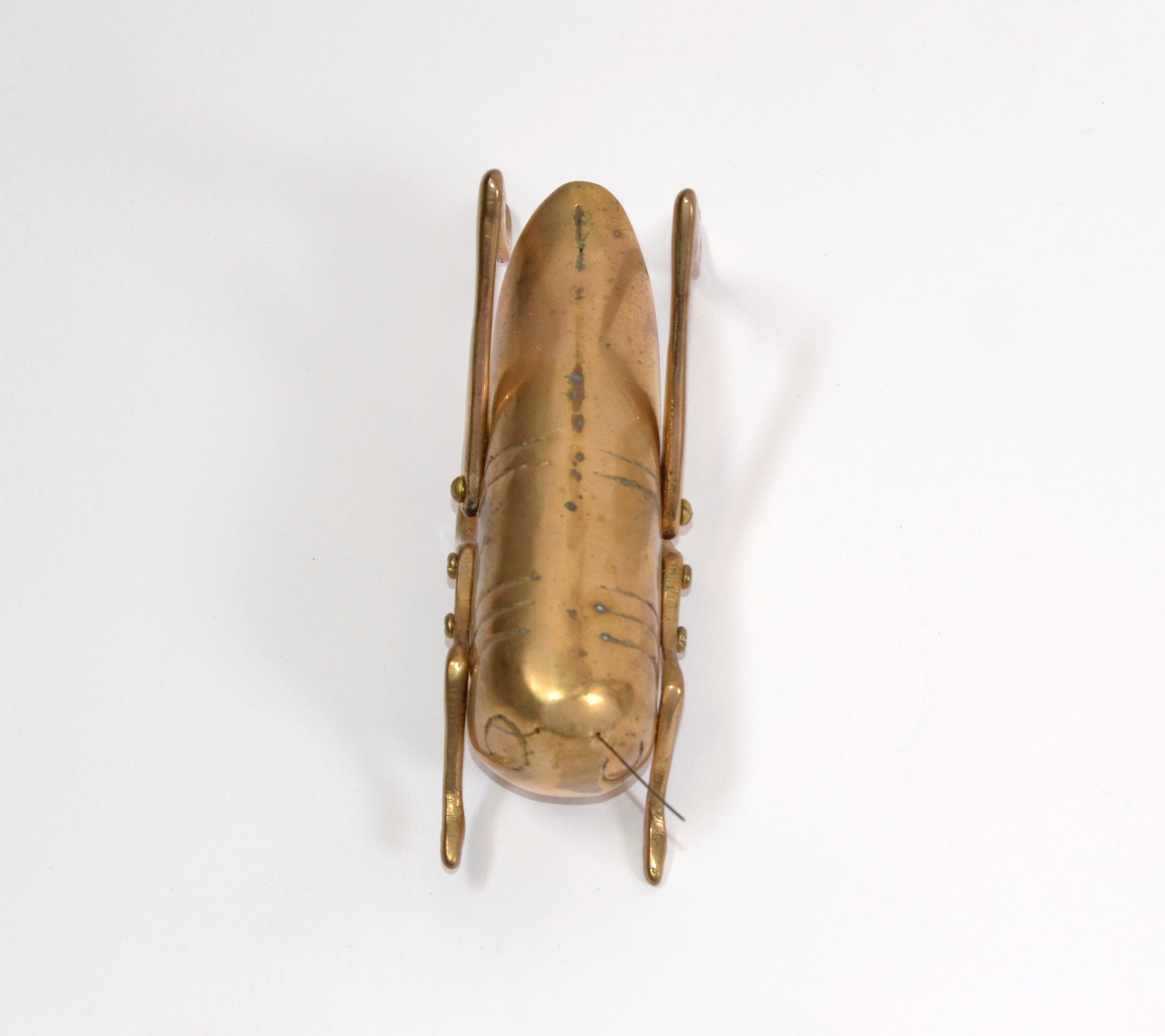 Hand-Crafted Italian Mid-Century Modern Brass Grasshopper Sculpture, Animal Sculpture, 1970