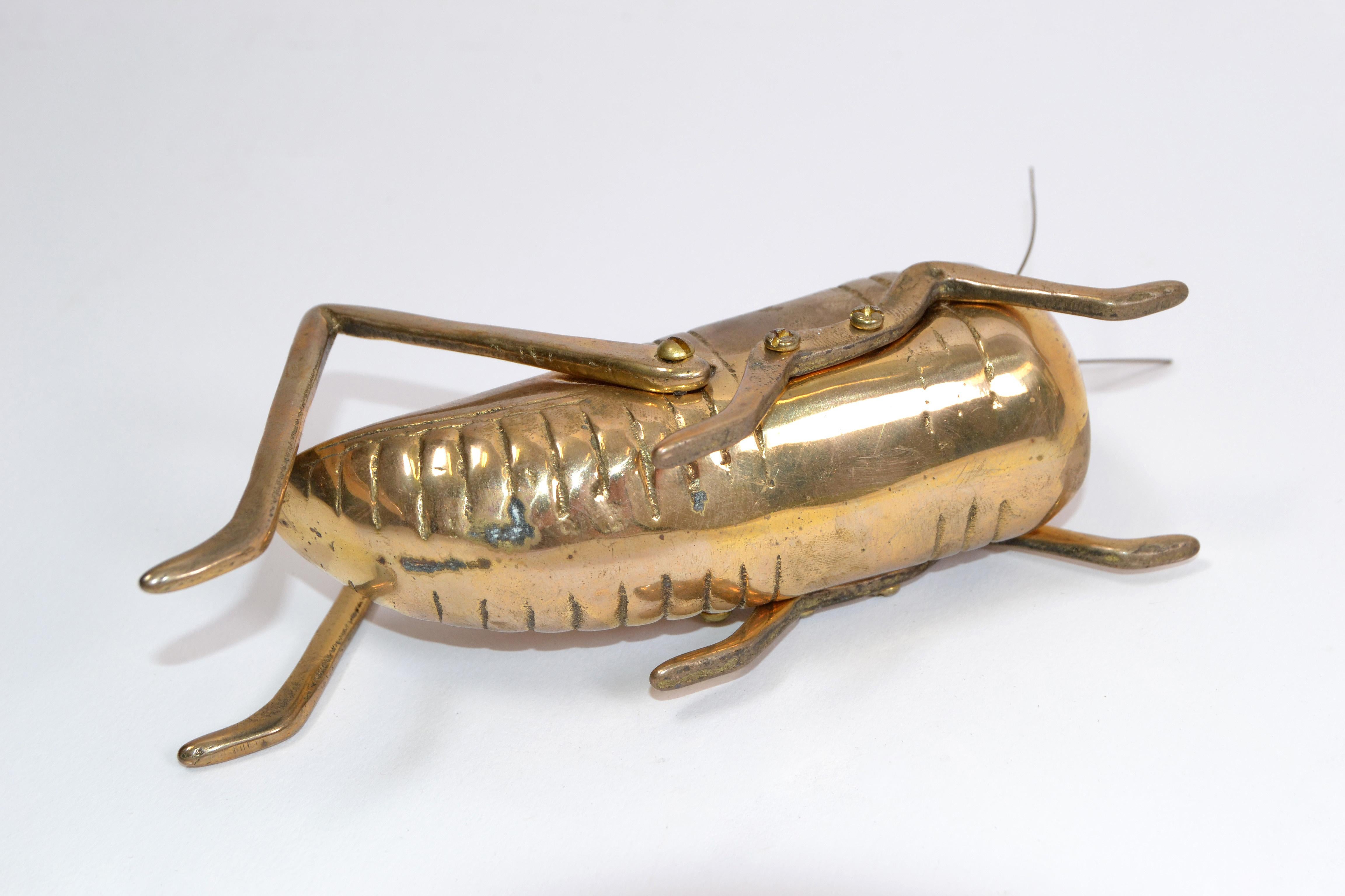Italian Mid-Century Modern Brass Grasshopper Sculpture, Animal Sculpture, 1970 In Good Condition In Miami, FL
