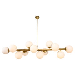 Italian Mid-Century Modern Brass Horizontal Twelve Globe Chandelier, circa 1960