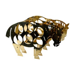 Italian Mid-Century Modern Brass Horse Wine Racks, a Pair