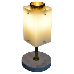 Italian Mid-Century Modern Brass, Opaline Glass and Carrera Marble Table Lamp