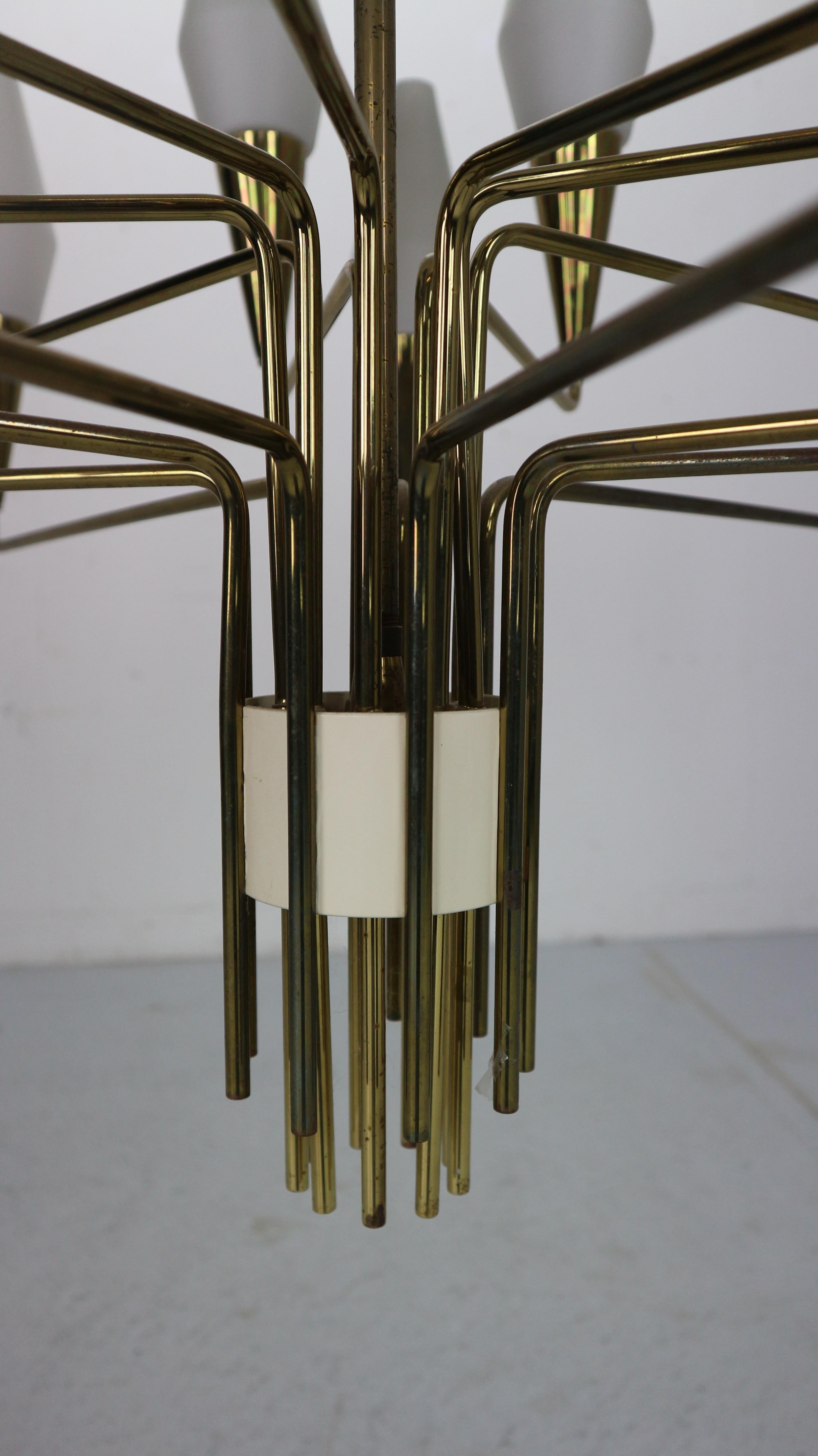 Italian Mid-Century Modern Brass and Opaline Glass Chandelier Extra Large, 1960 11