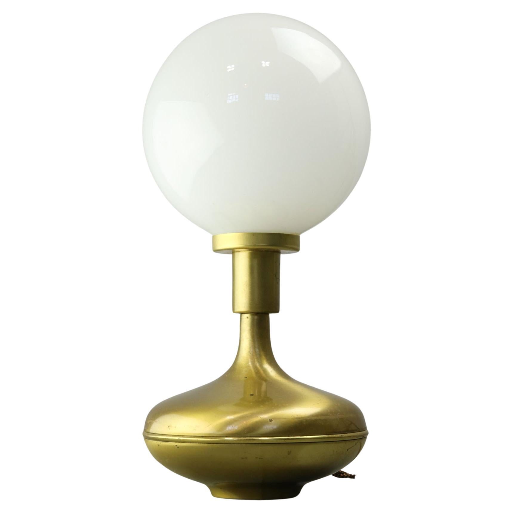 Italian Mid-Century Modern Brass & Opaline Glass Table Lamp