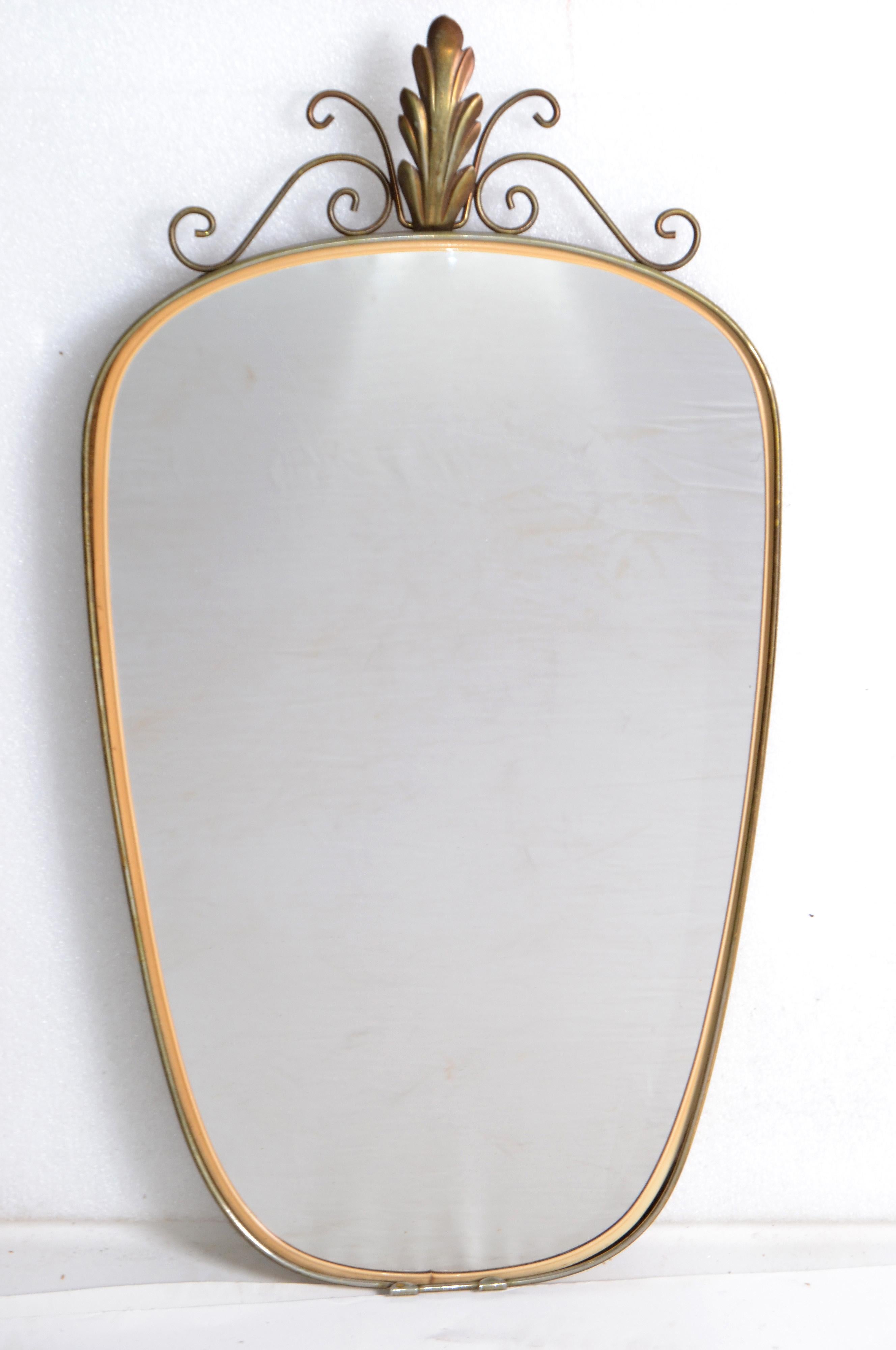 Patinated Italian Mid-Century Modern Brass Shield Mirror For Sale