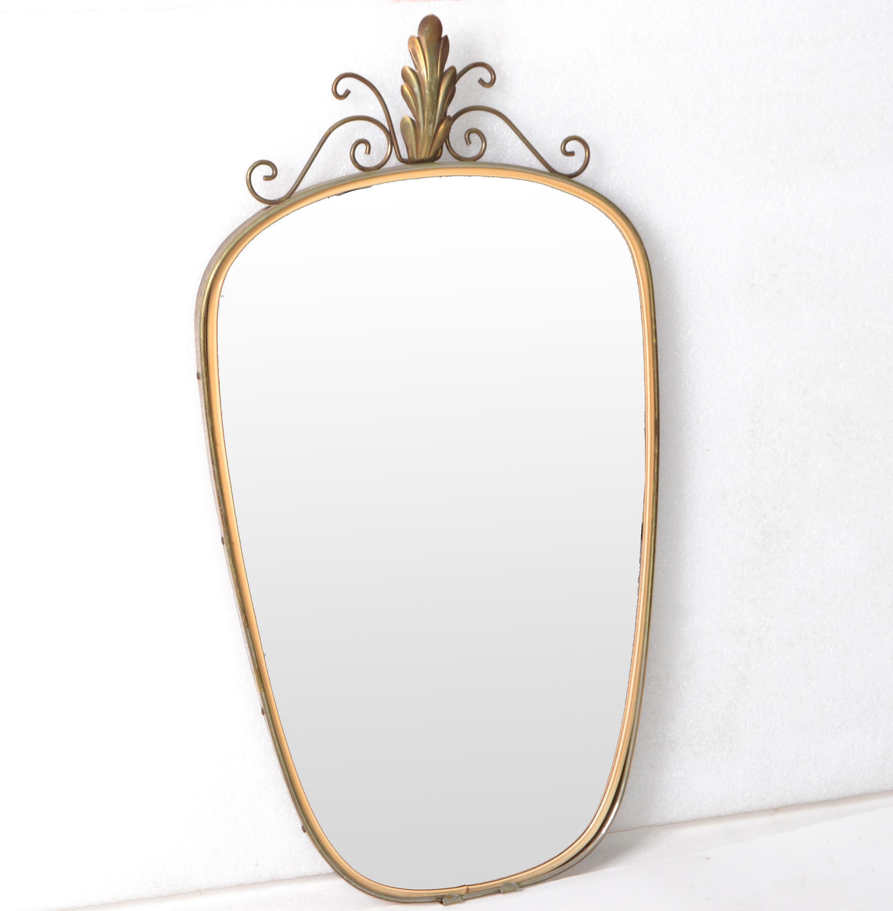 Mid-20th Century Italian Mid-Century Modern Brass Shield Mirror For Sale