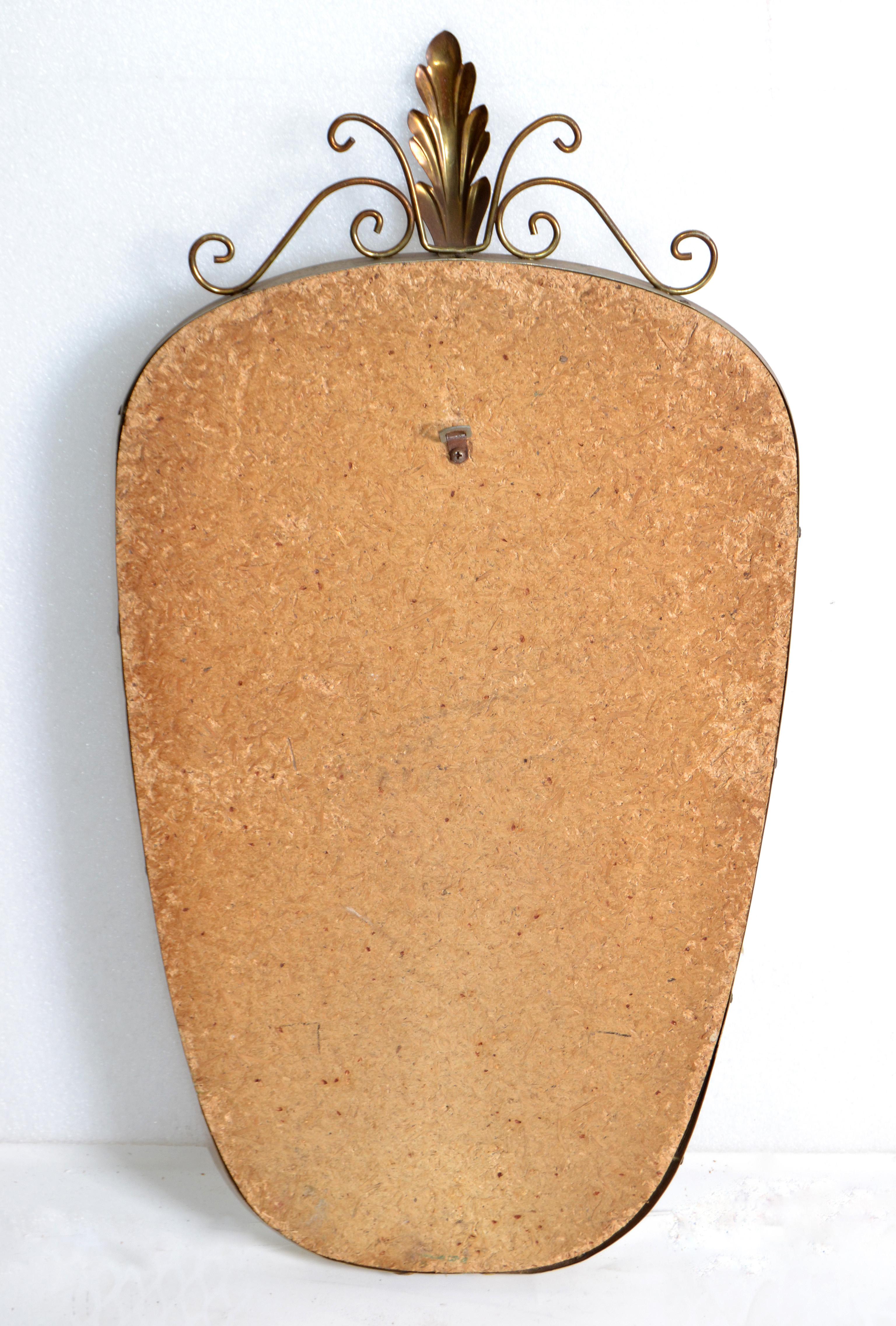 Italian Mid-Century Modern Brass Shield Mirror For Sale 2