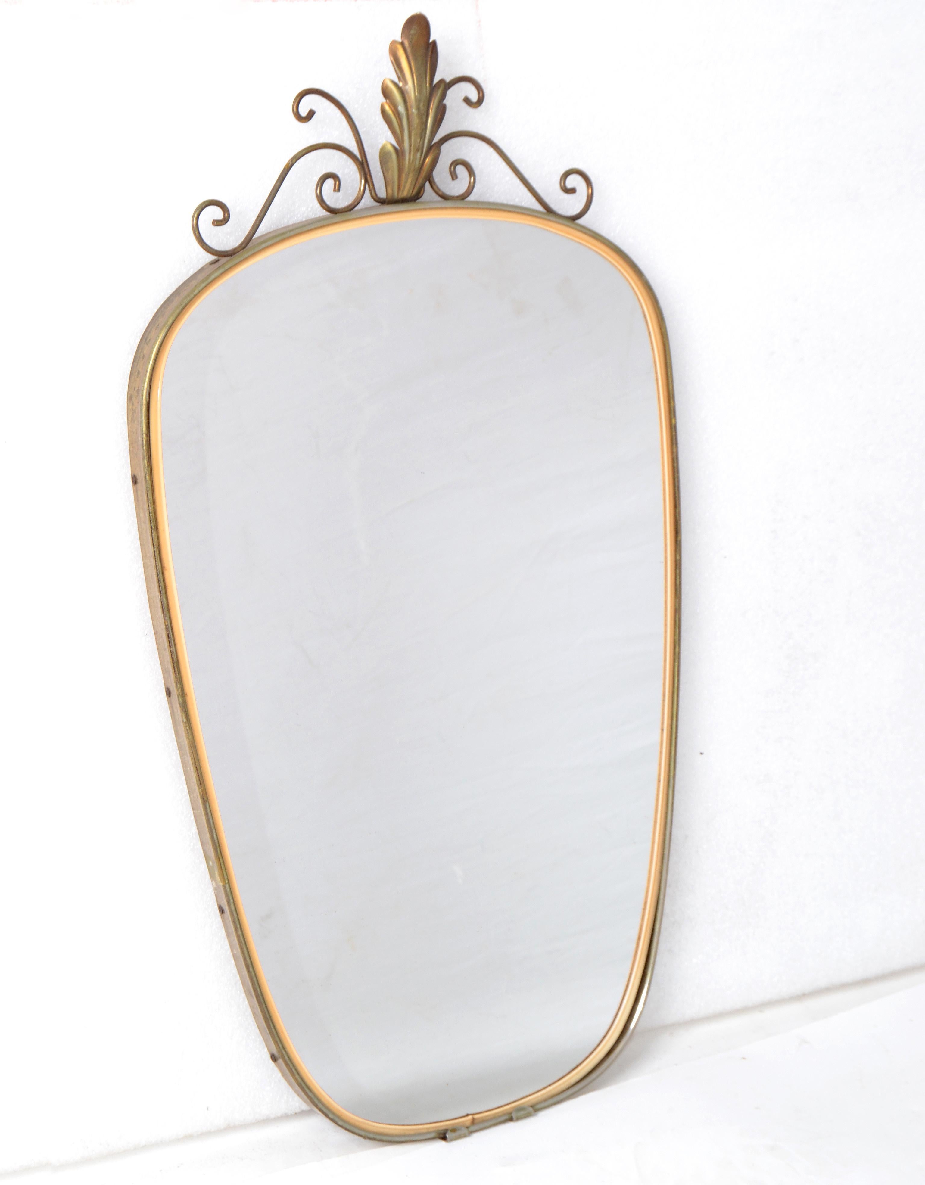 Italian Mid-Century Modern Brass Shield Mirror For Sale 3