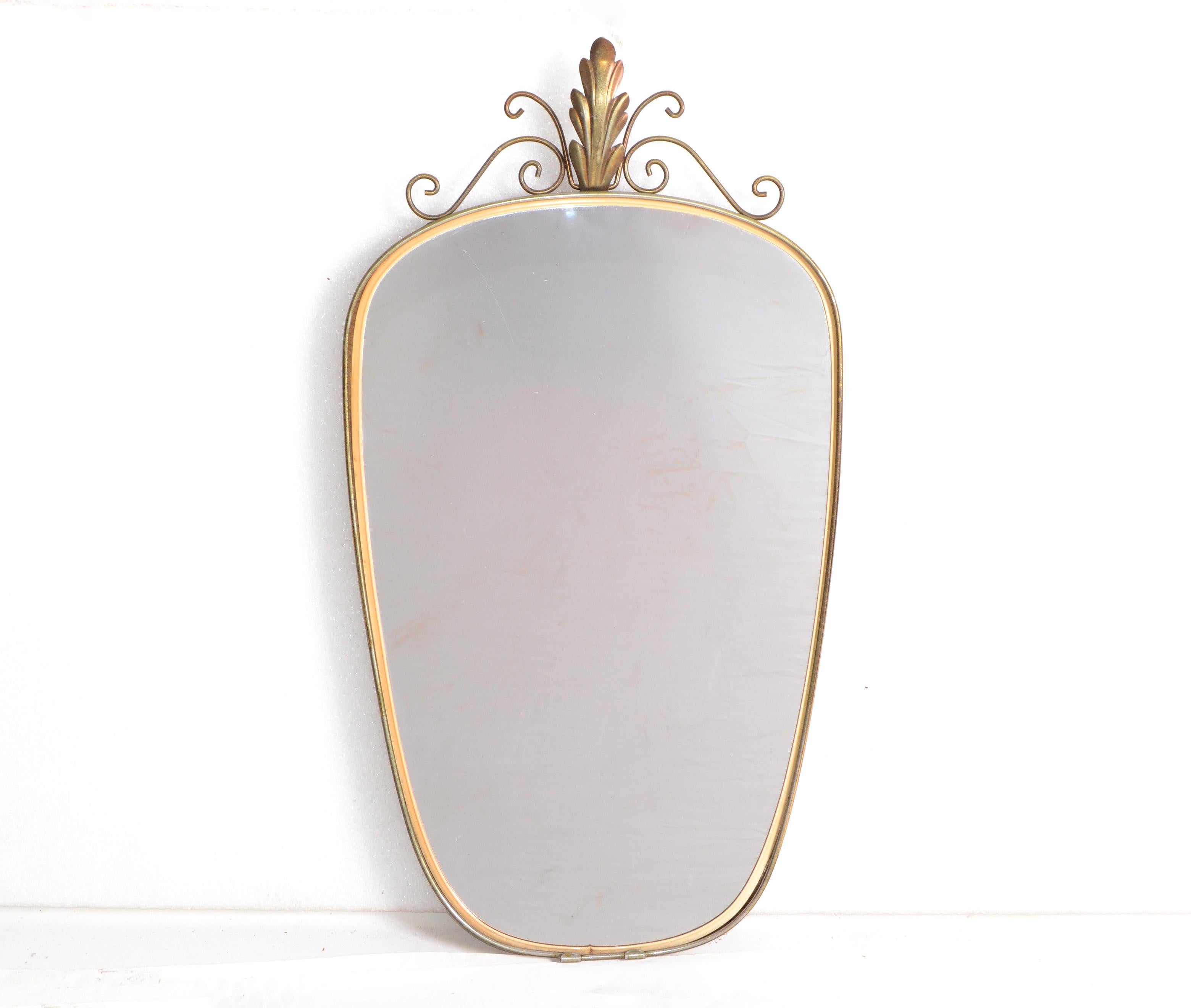 Italian Mid-Century Modern Brass Shield Mirror For Sale 4