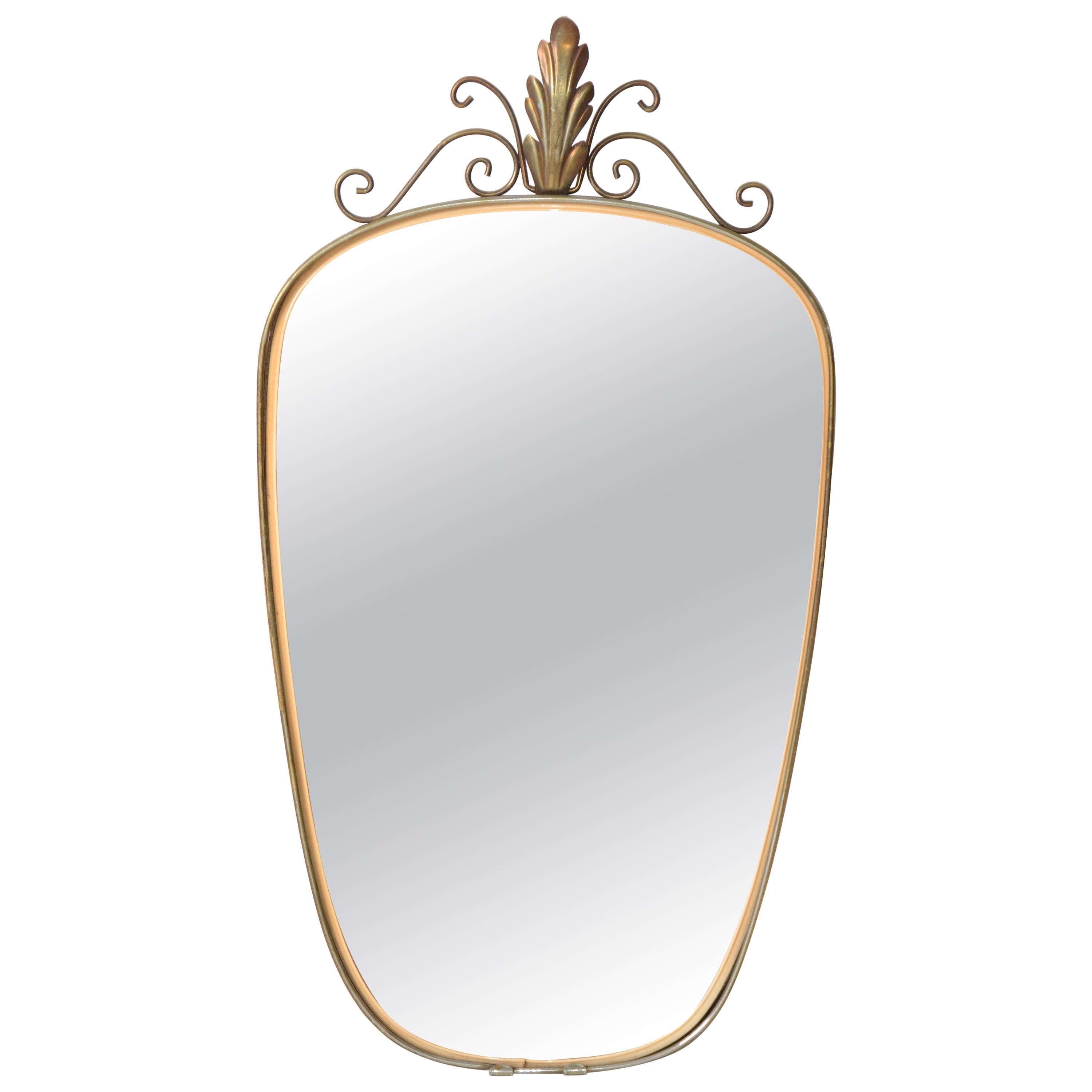 Italian Mid-Century Modern Brass Shield Mirror For Sale