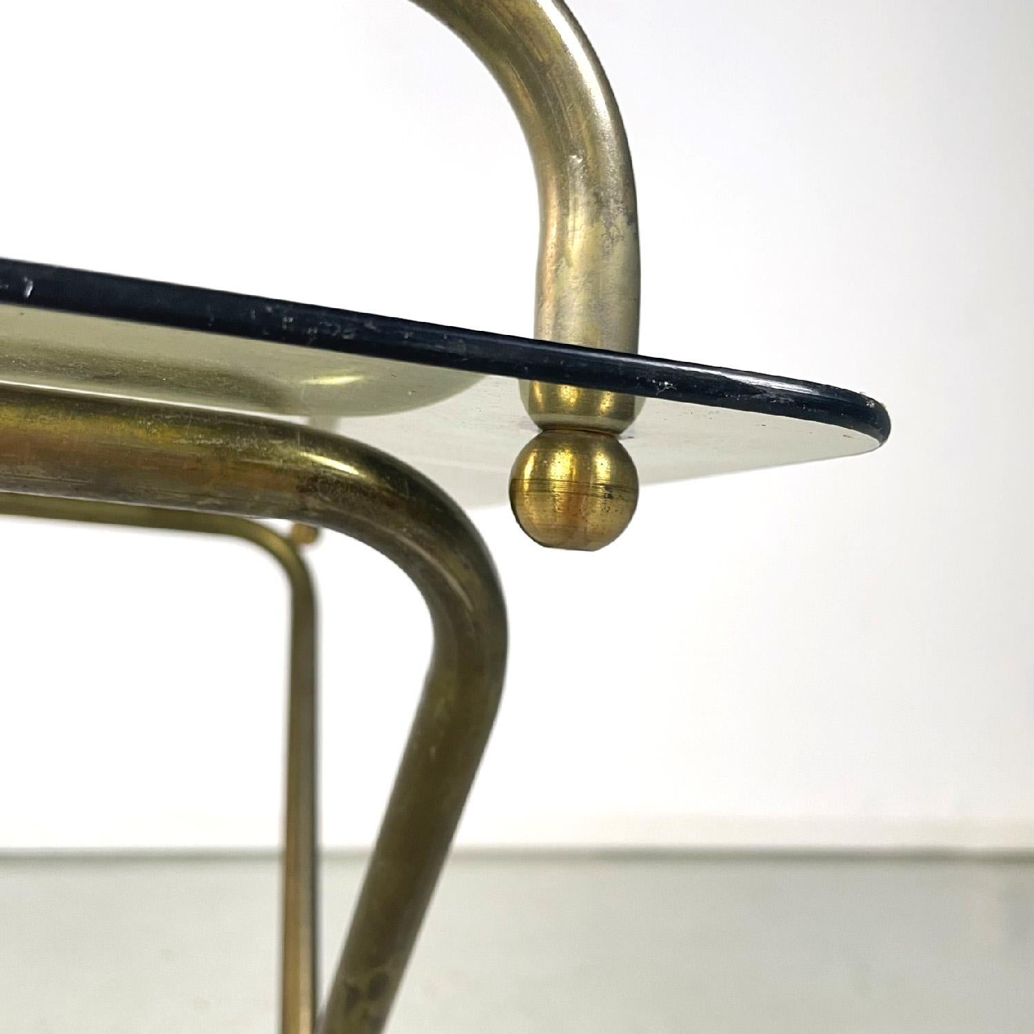 Italian mid-century modern brass structure and crystal top service table, 1960s in vendita 3