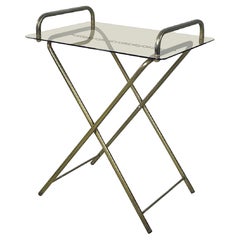 Italian mid-century modern brass structure and crystal top service table, 1960s