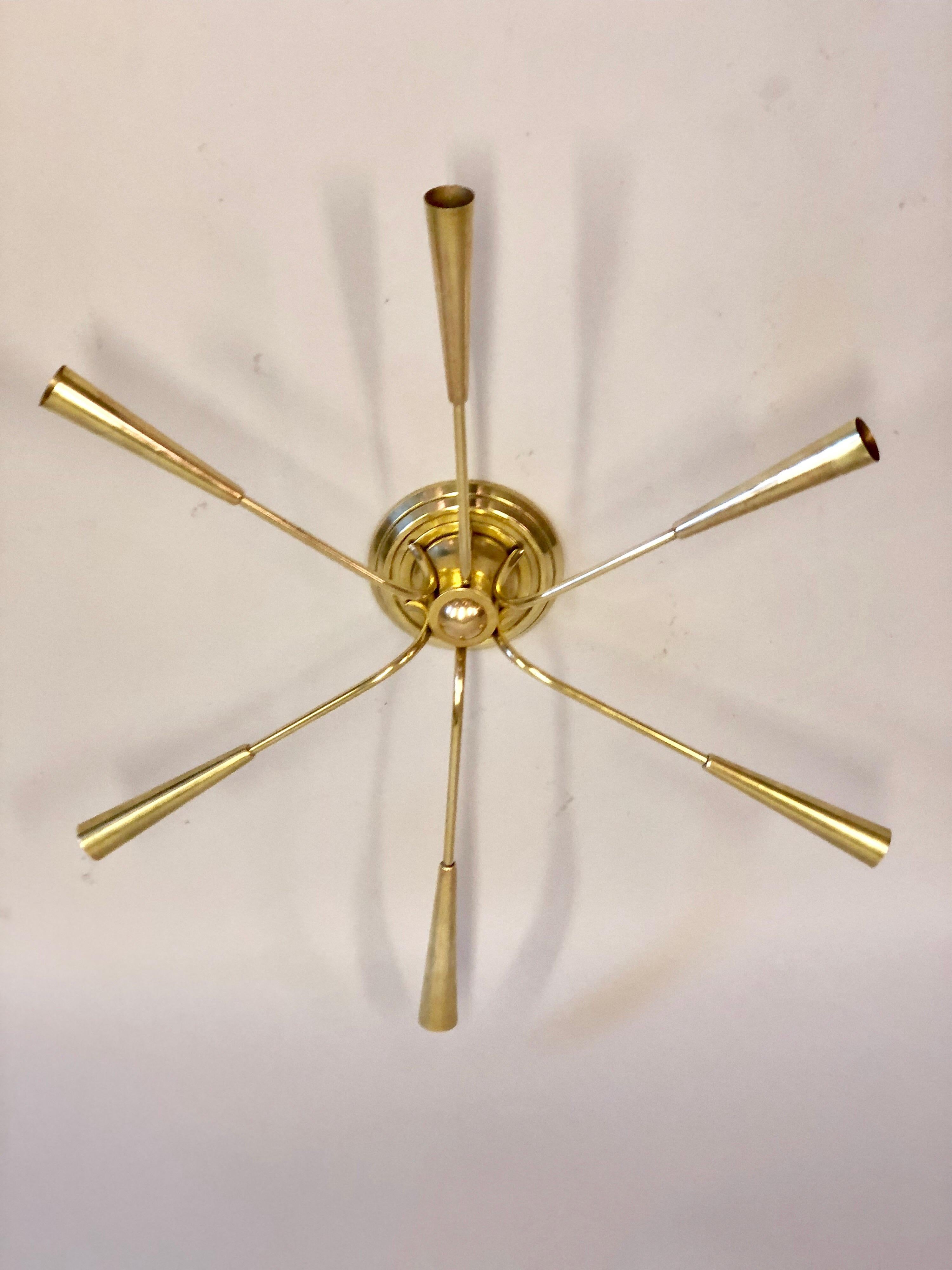 Italian Mid-Century Modern Brass Sunburst/Sputnik Flush Mount by Stilnovo For Sale 1