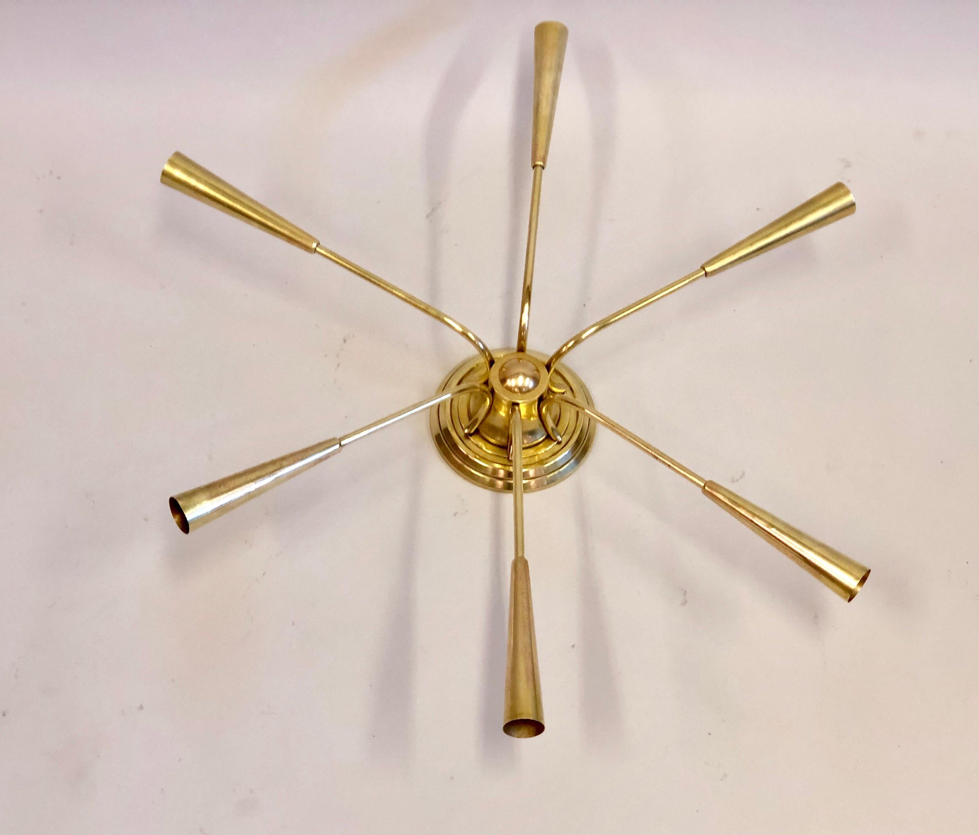 Italian Mid-Century Modern Brass Sunburst/Sputnik Flush Mount by Stilnovo For Sale 2