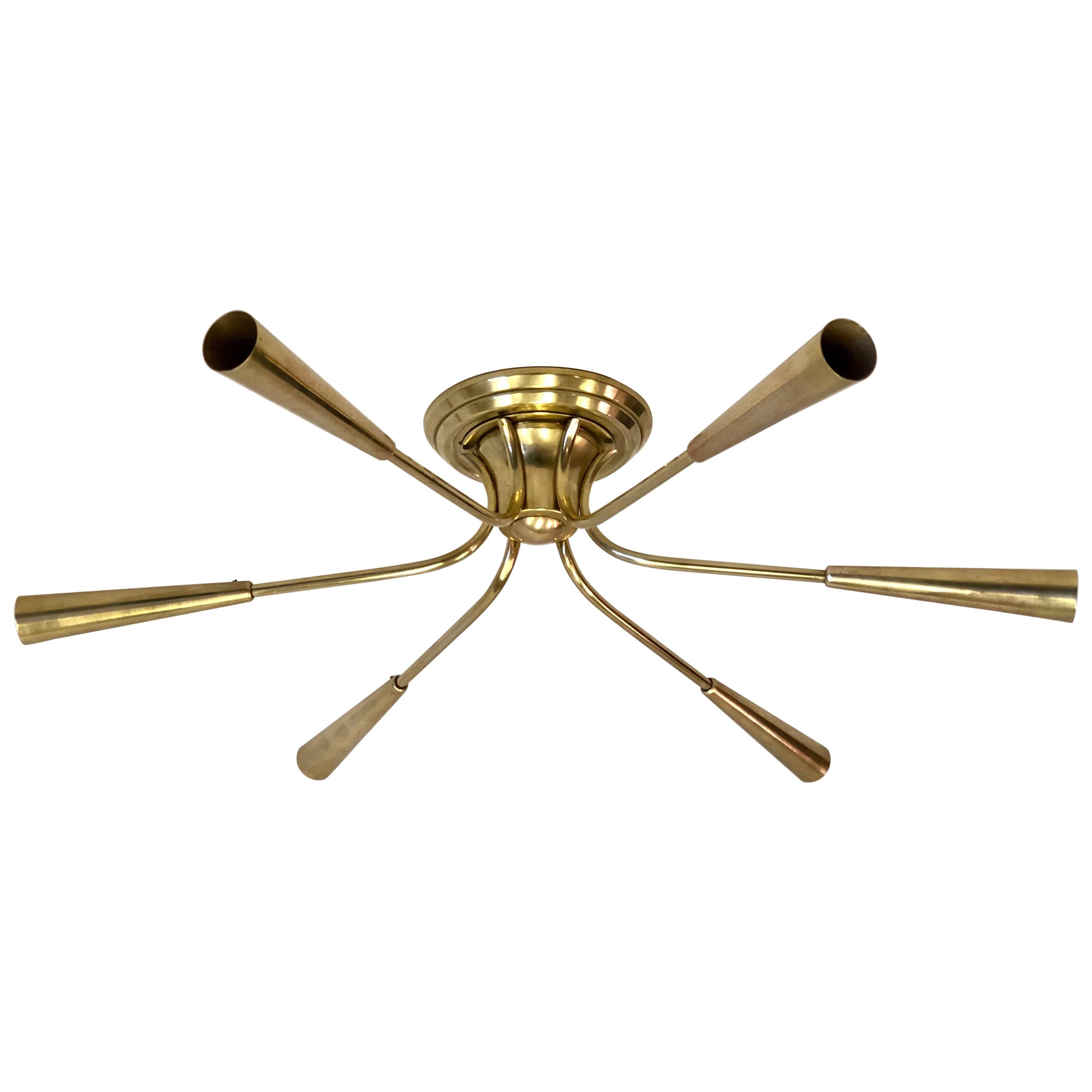 Italian Mid-Century Modern Brass Sunburst/Sputnik Flush Mount by Stilnovo