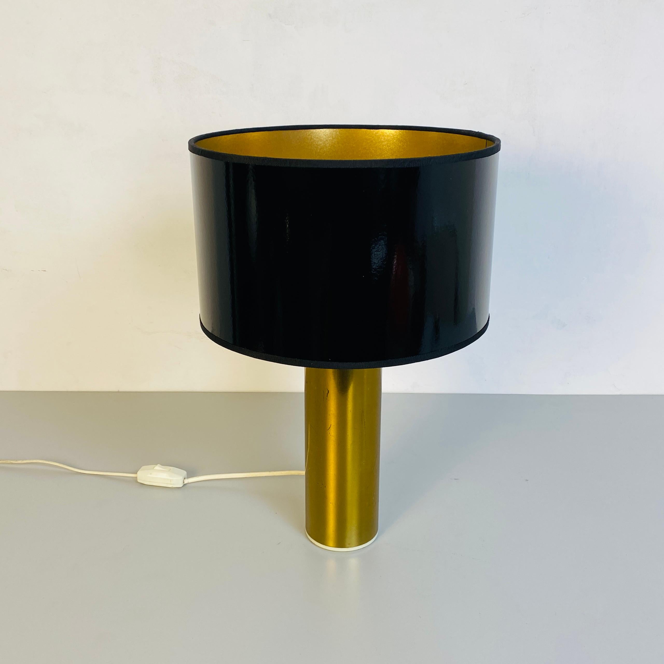 Italian Mid-Century Modern Brass Table Lamps with Cylindrical Lampshade, 1970s 2