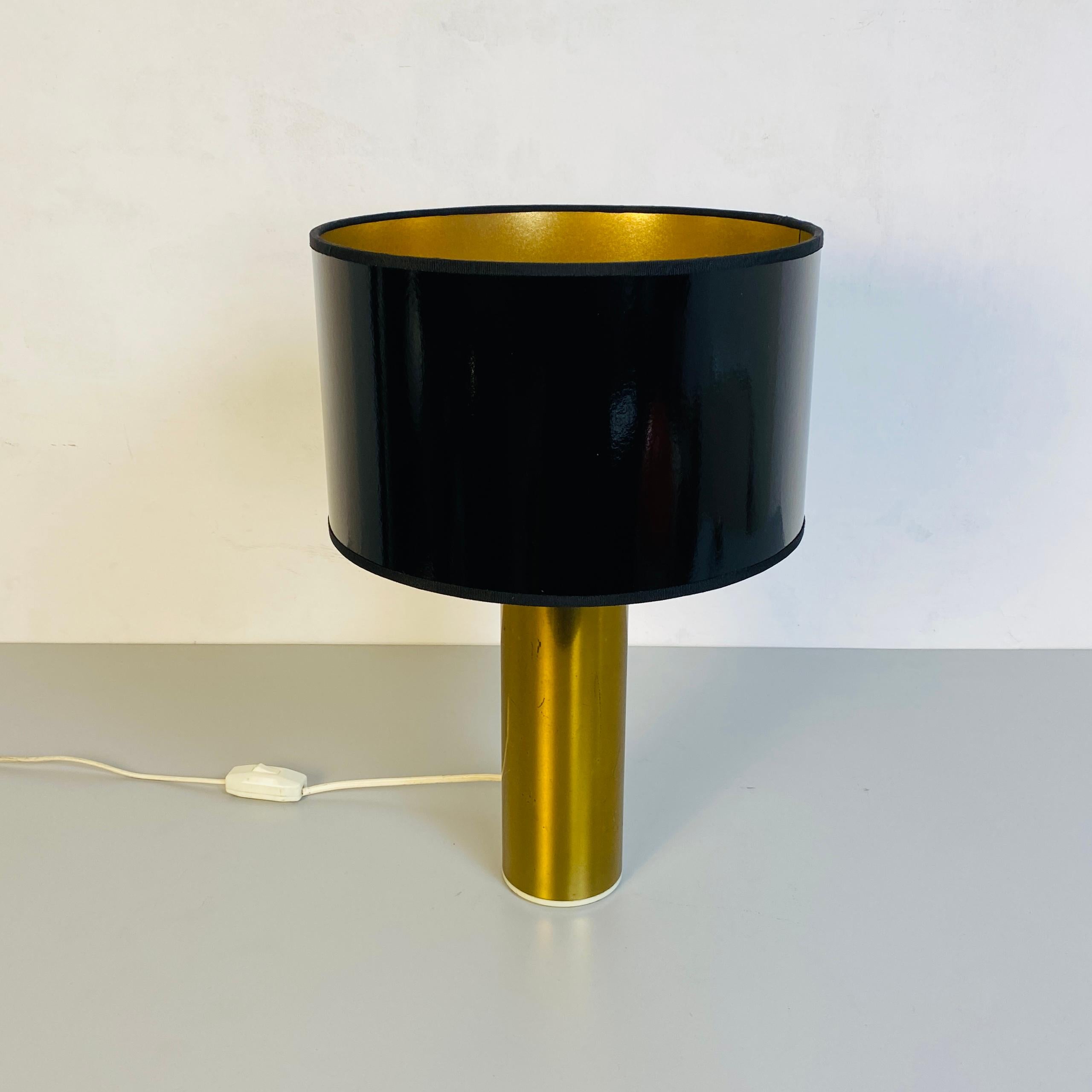 Italian Mid-Century Modern Brass Table Lamps with Cylindrical Lampshade, 1970s 3