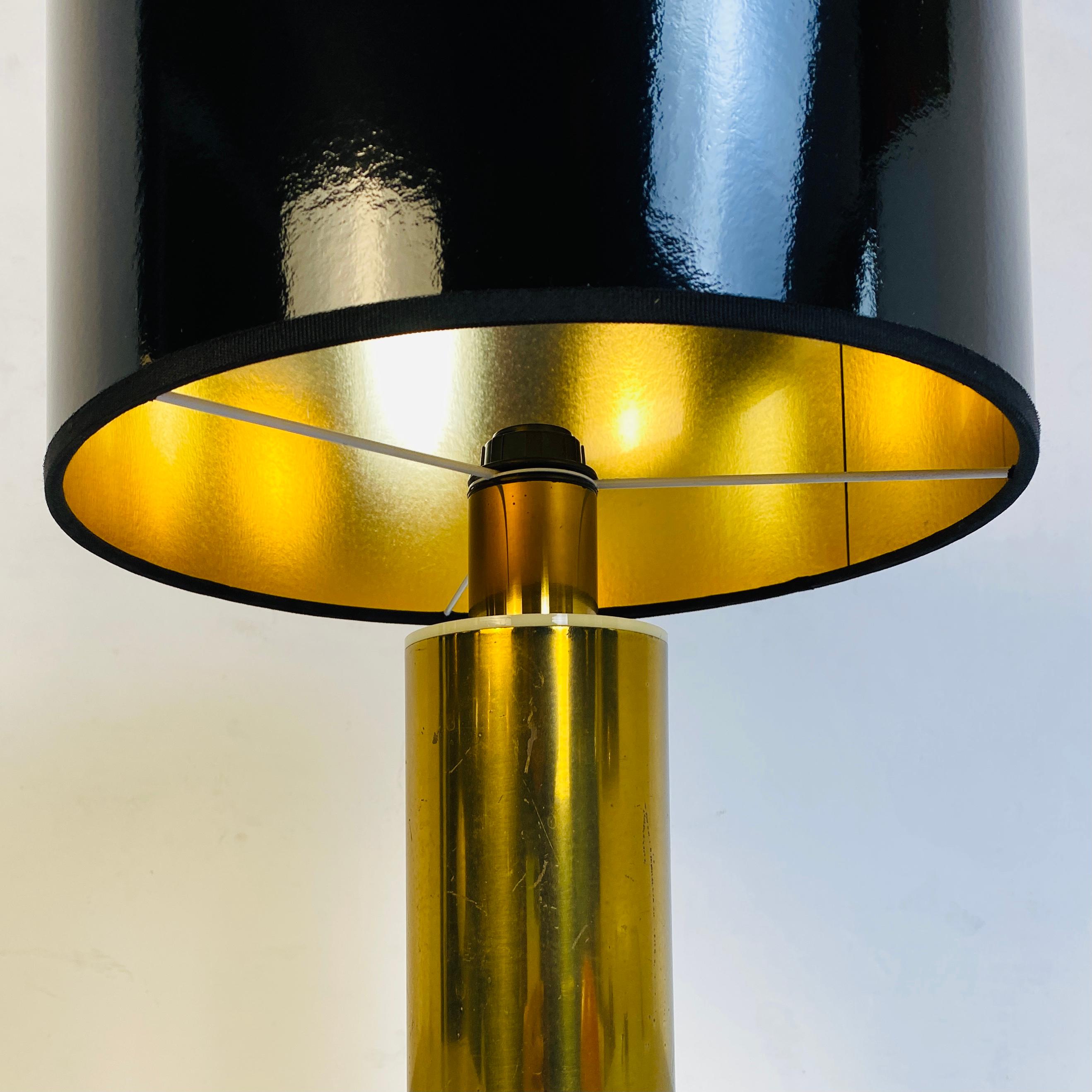 Italian Mid-Century Modern Brass Table Lamps with Cylindrical Lampshade, 1970s 4