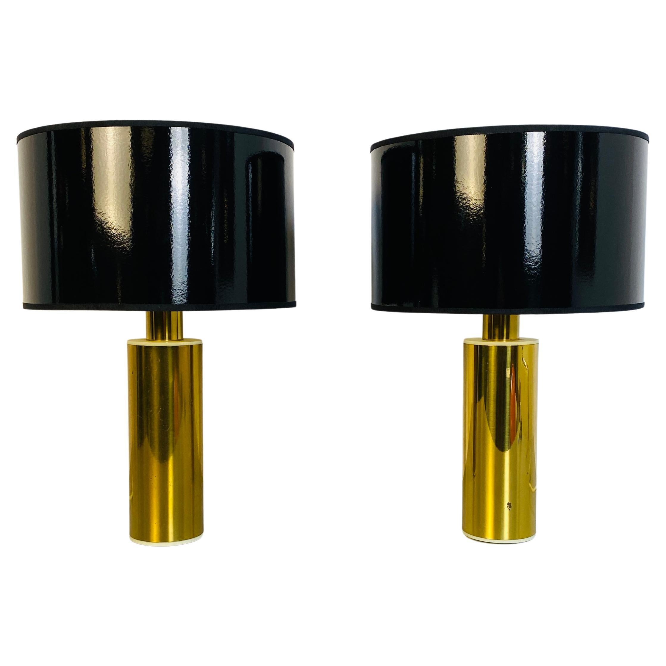 Italian Mid-Century Modern Brass Table Lamps with Cylindrical Lampshade, 1970s