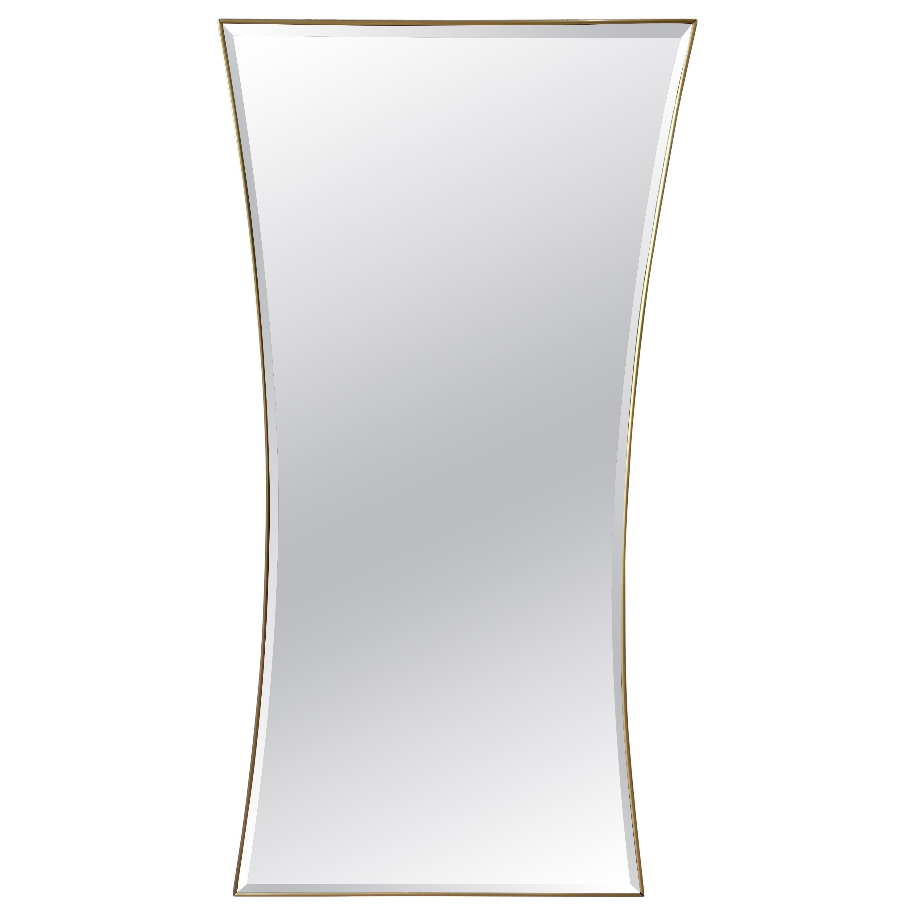 Vintage 1970s Brass Framed Hourglass Beveled Wall Mirror For Sale