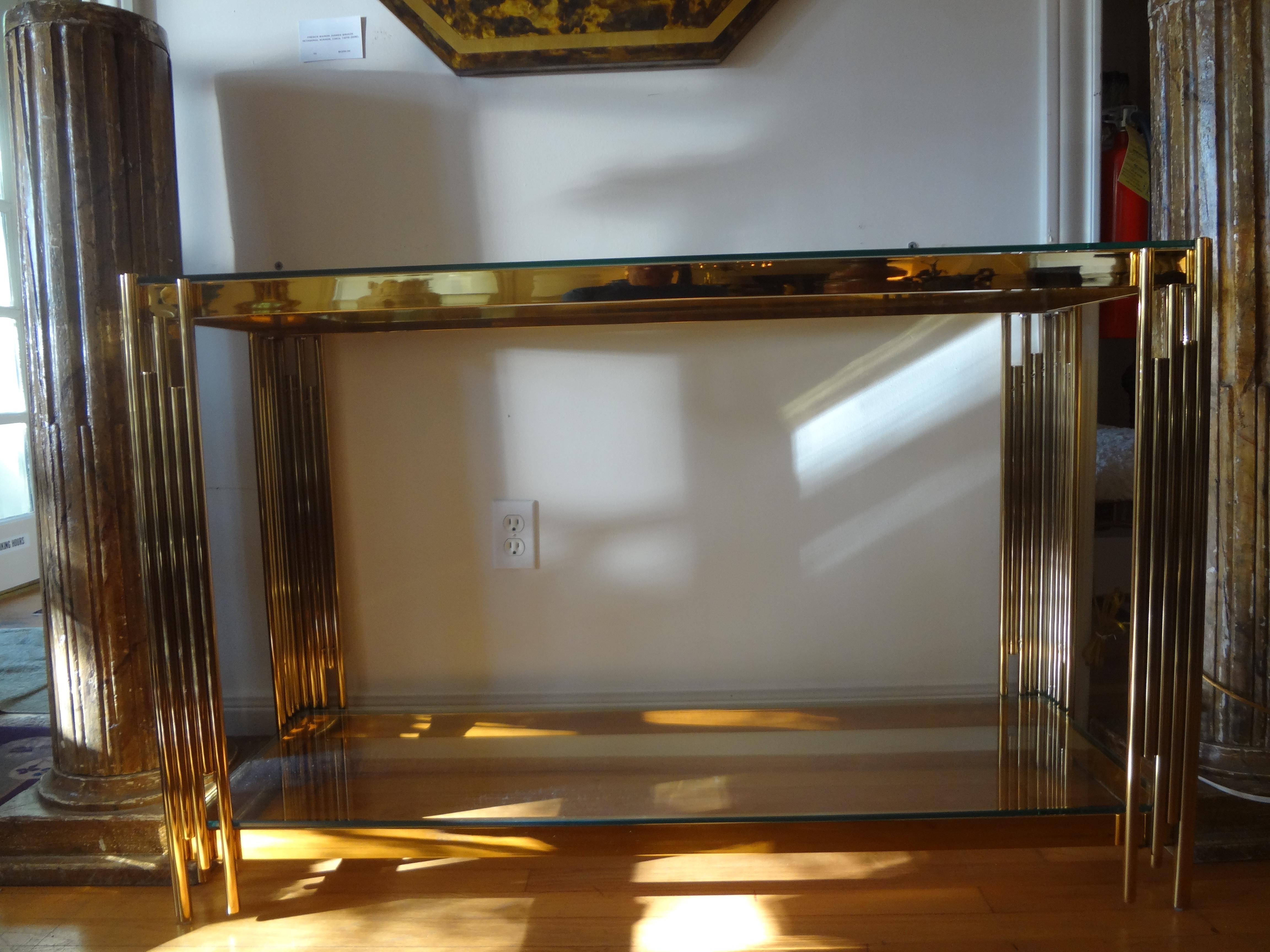 Italian Mid-Century Modern Brass Console Table In Good Condition In Houston, TX