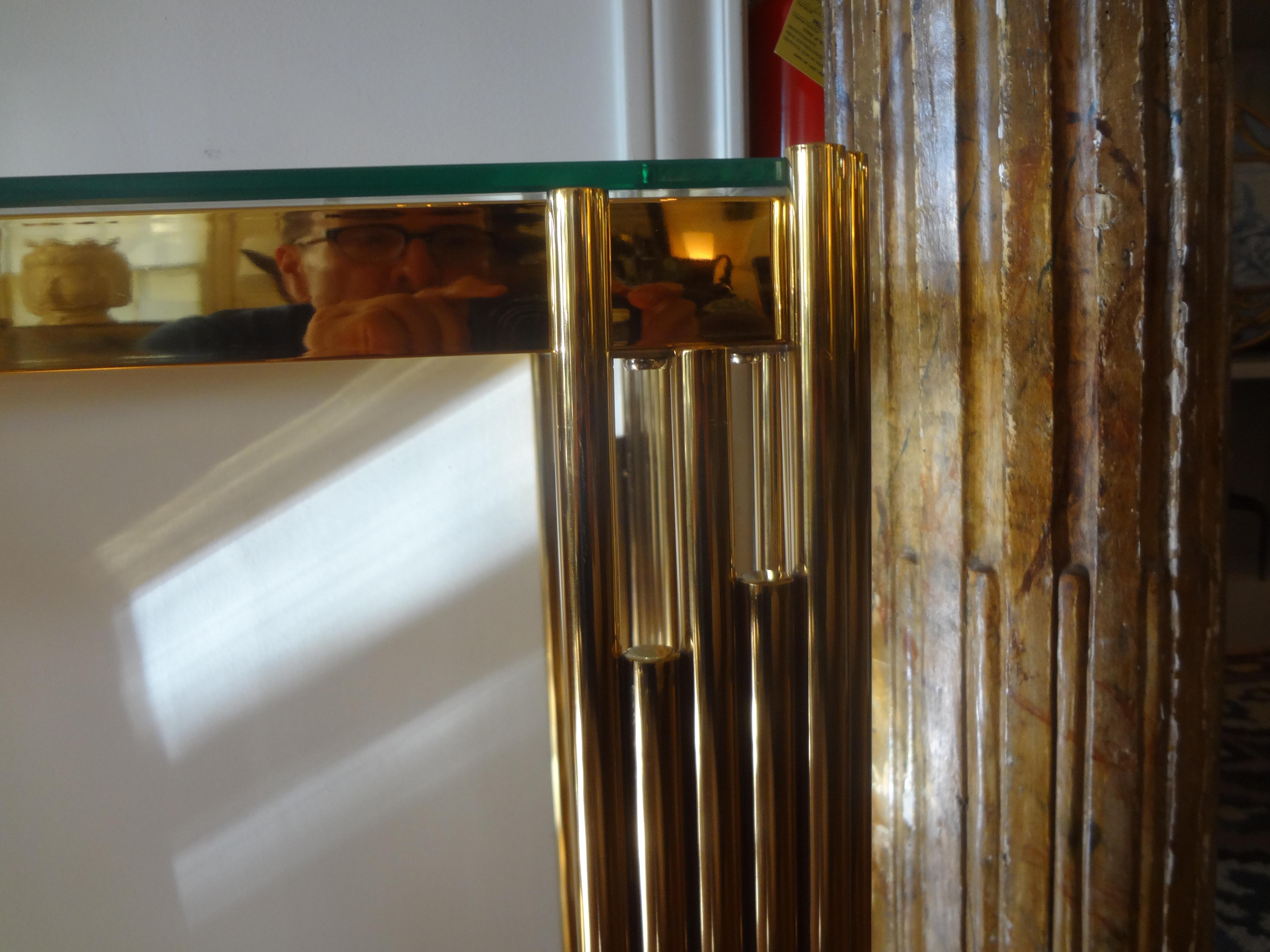 Glass Italian Mid-Century Modern Brass Console Table