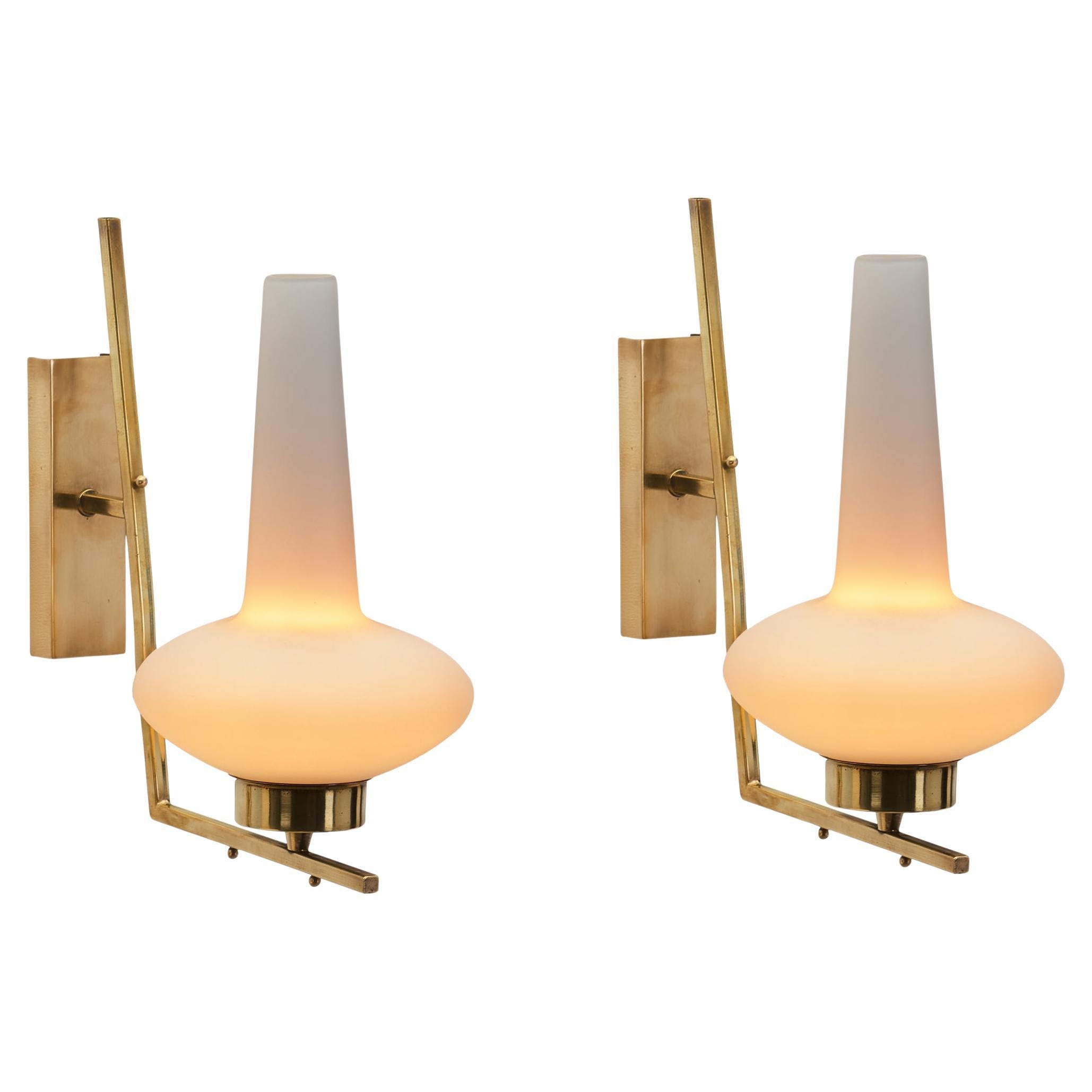Italian Mid-Century Modern Brass Wall Lamps, Italy, 1950s For Sale