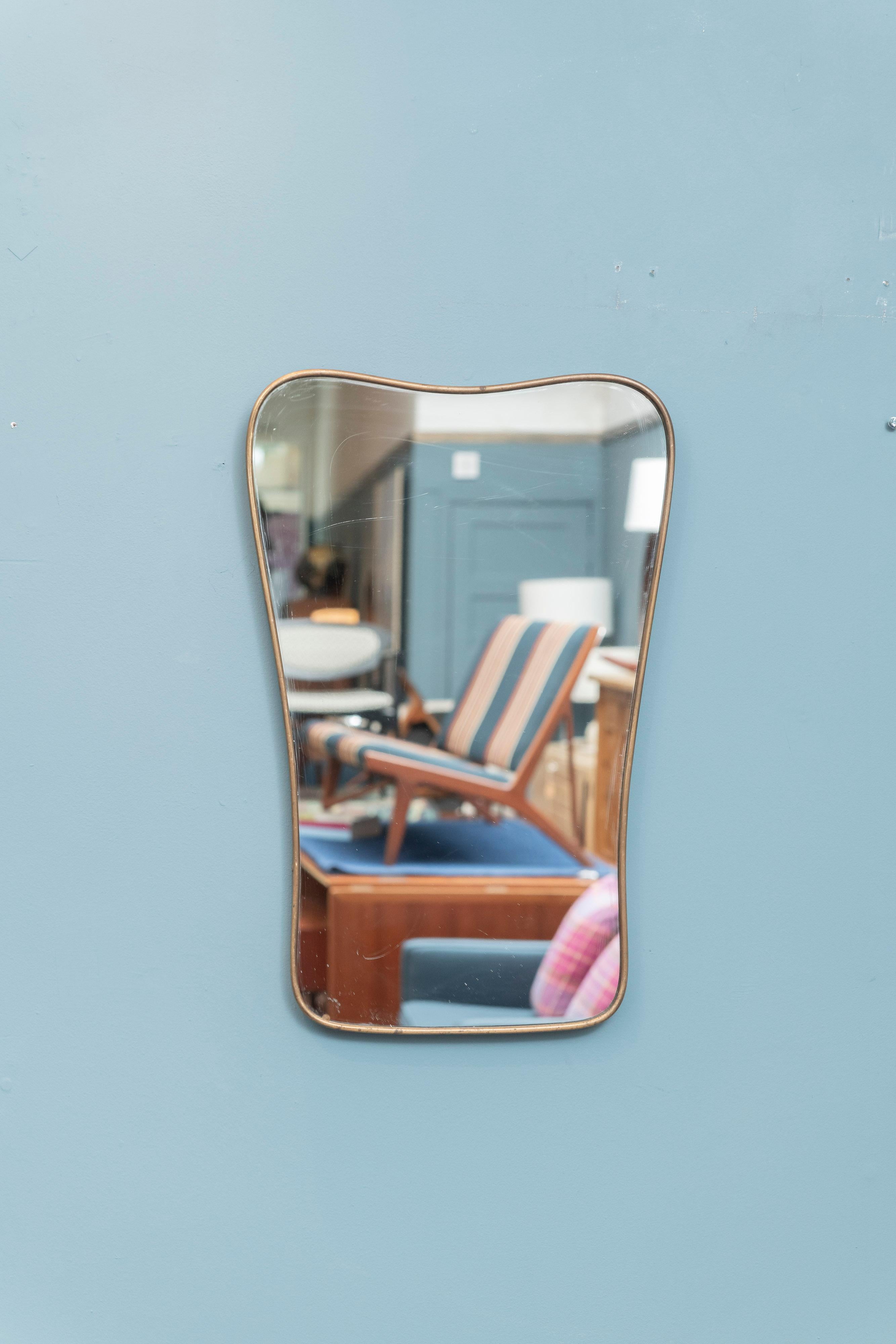 Italian Mid-Century Modern Brass Wall Mirror In Good Condition For Sale In San Francisco, CA