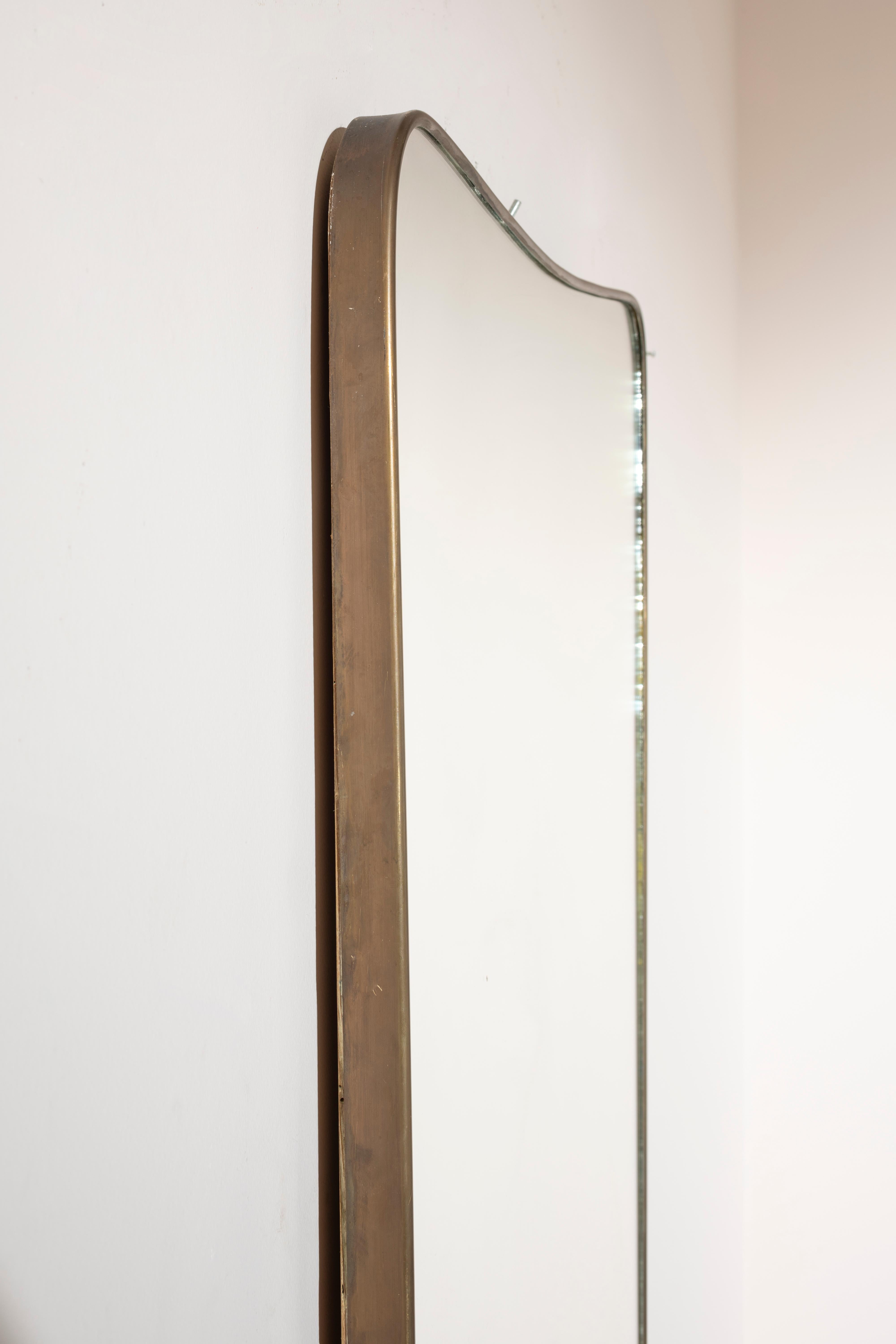 Mid-20th Century Italian Mid-Century Modern Brass wall Mirror, Italy, 1950s For Sale