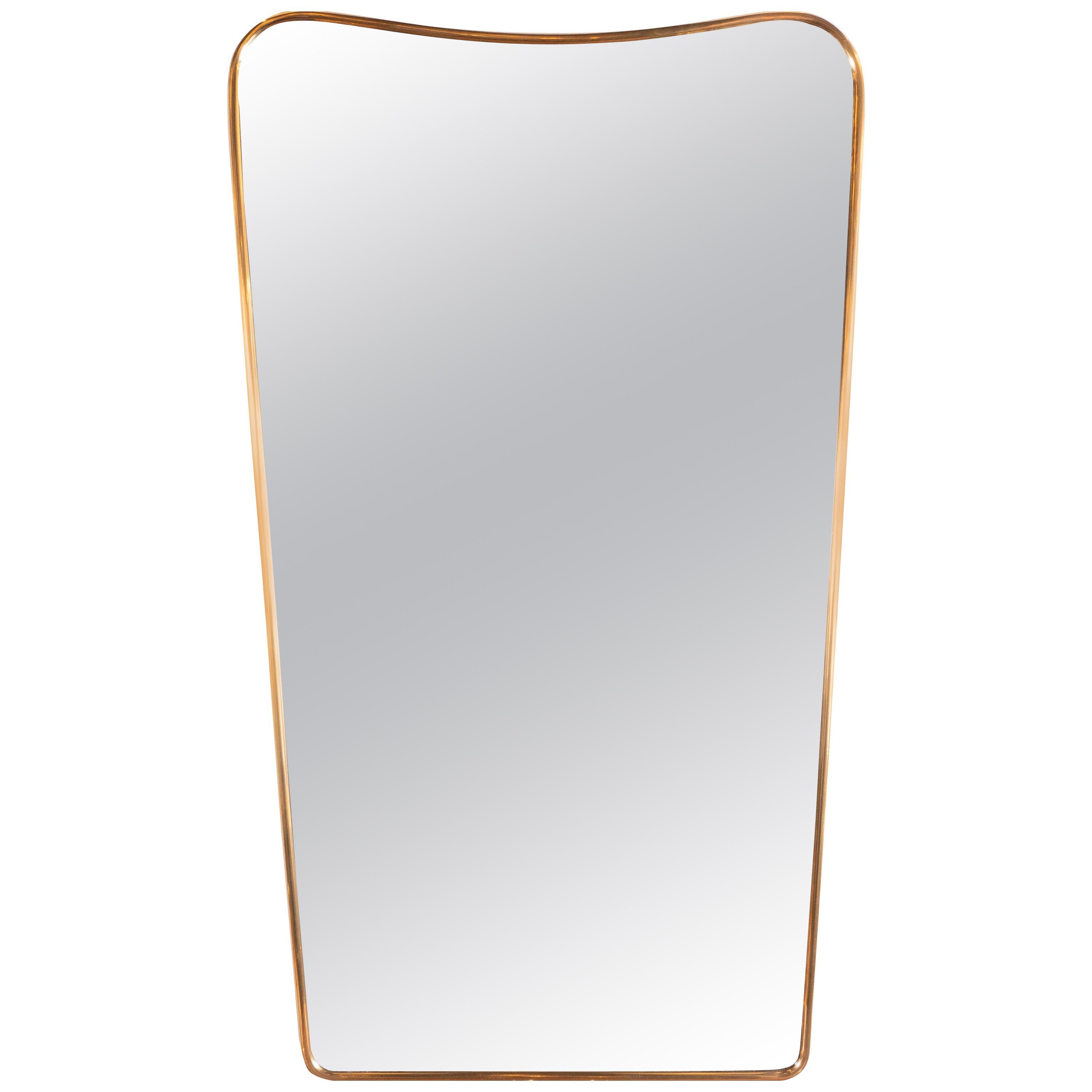 Italian Mid-Century Modern Brass Wrapped and Bowed Shield Form Mirror