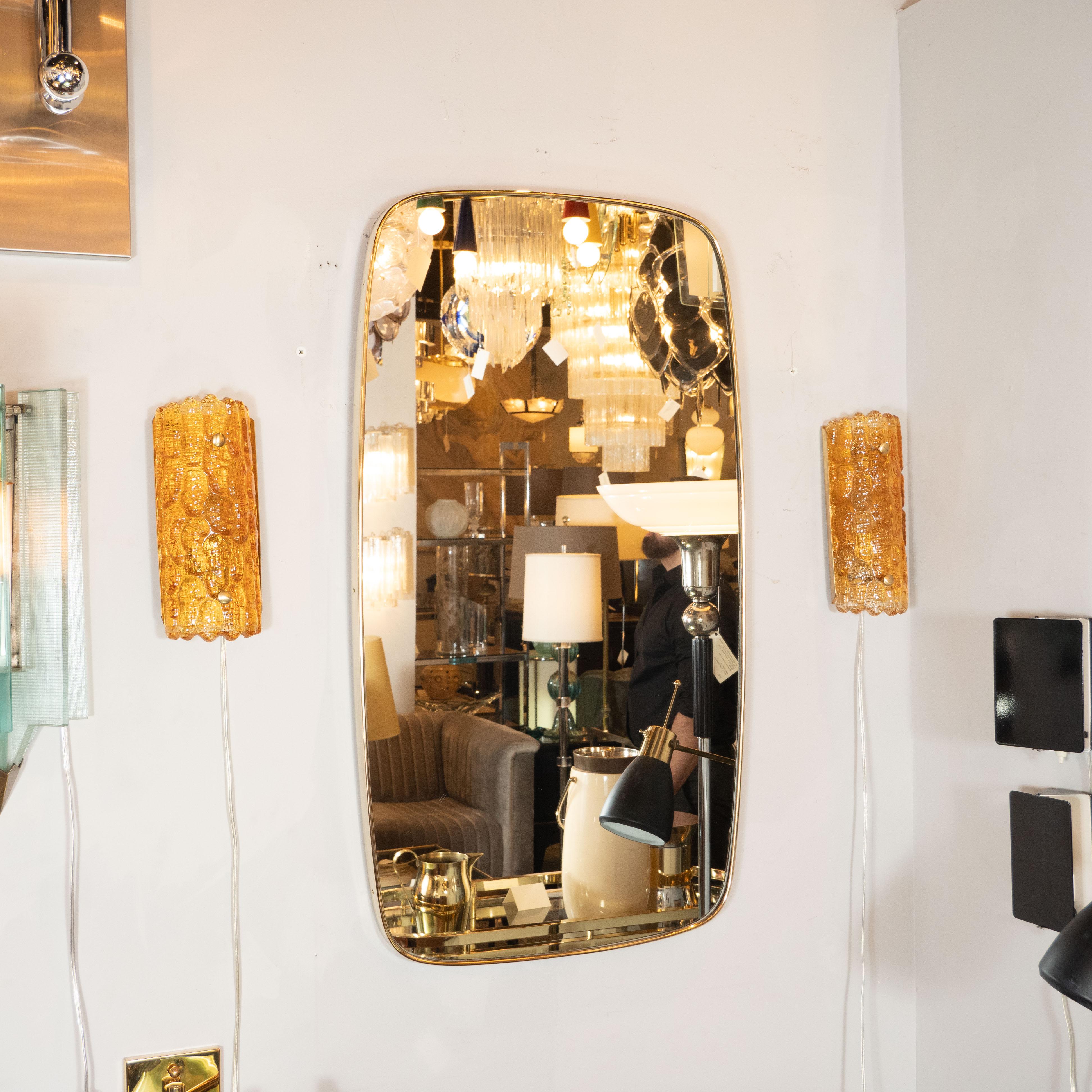 Italian Mid-Century Modern Brass Wrapped Atomic Wall Mirror In Excellent Condition In New York, NY