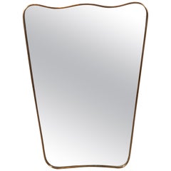 Italian Mid-Century Modern Brass Wrapped Shield Mirror with Scalloped Top