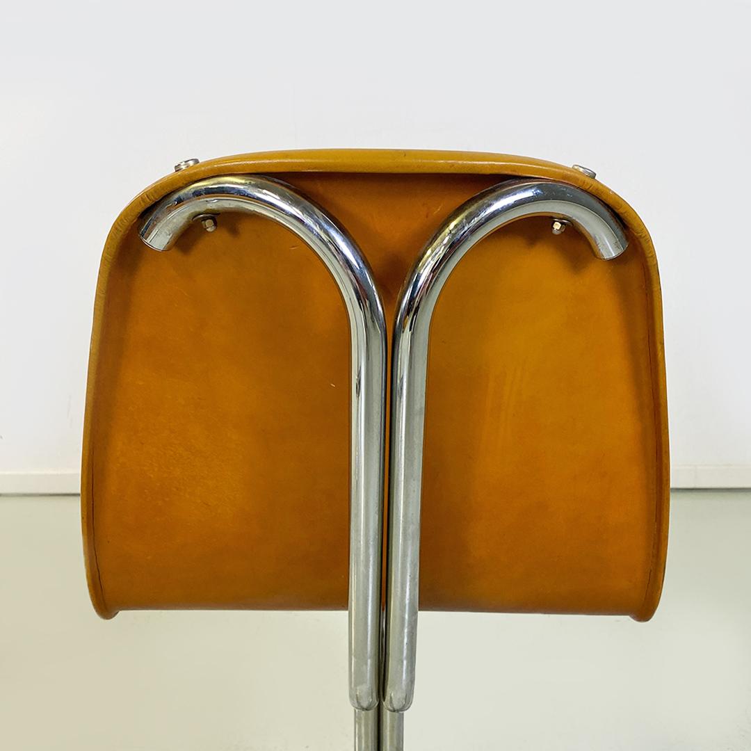 Italian Mid-Century Modern Brown Leather and Steel Chairs, 1960s For Sale 6