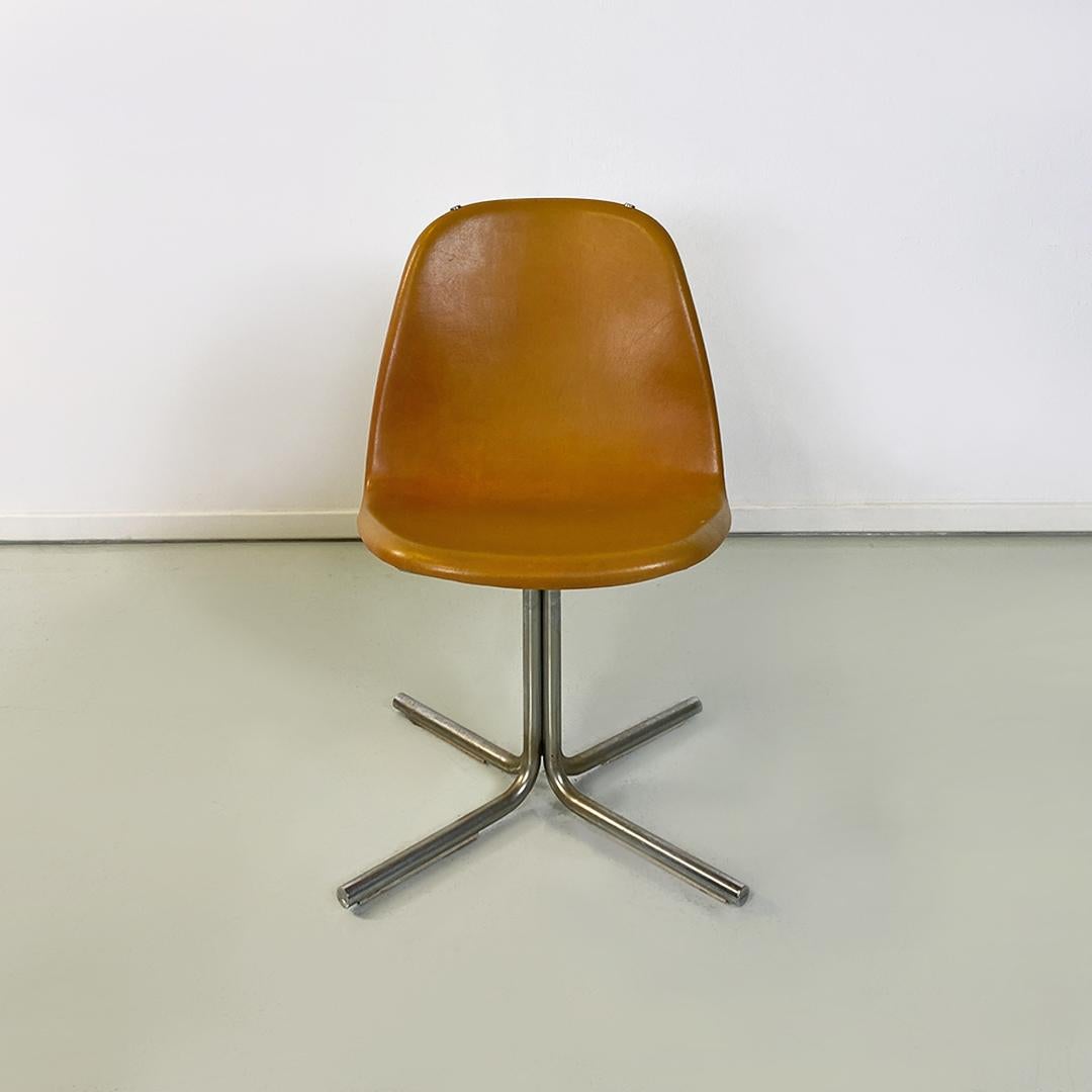 Italian Mid-Century Modern Brown Leather and Steel Chairs, 1960s For Sale 1