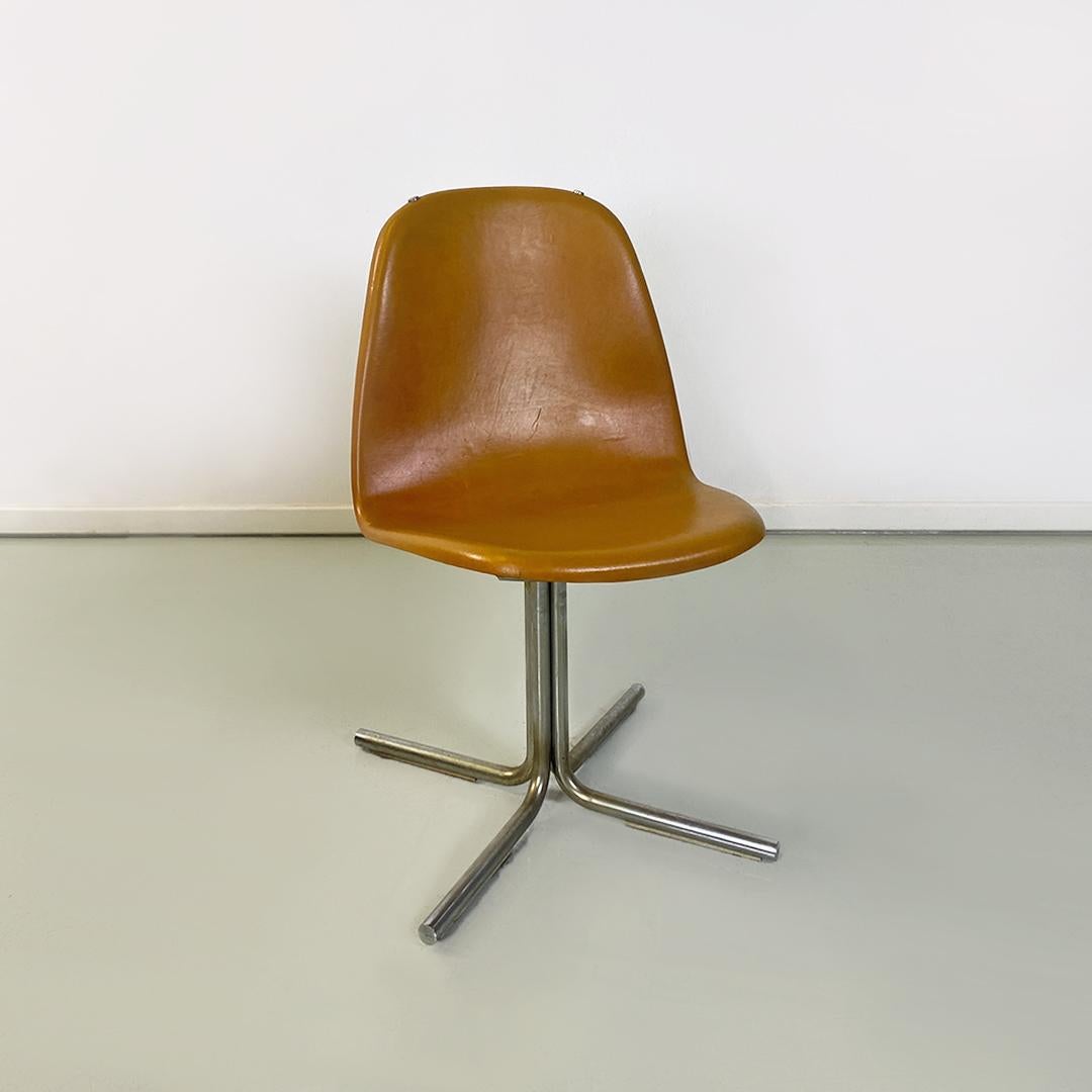 Italian Mid-Century Modern Brown Leather and Steel Chairs, 1960s For Sale 2