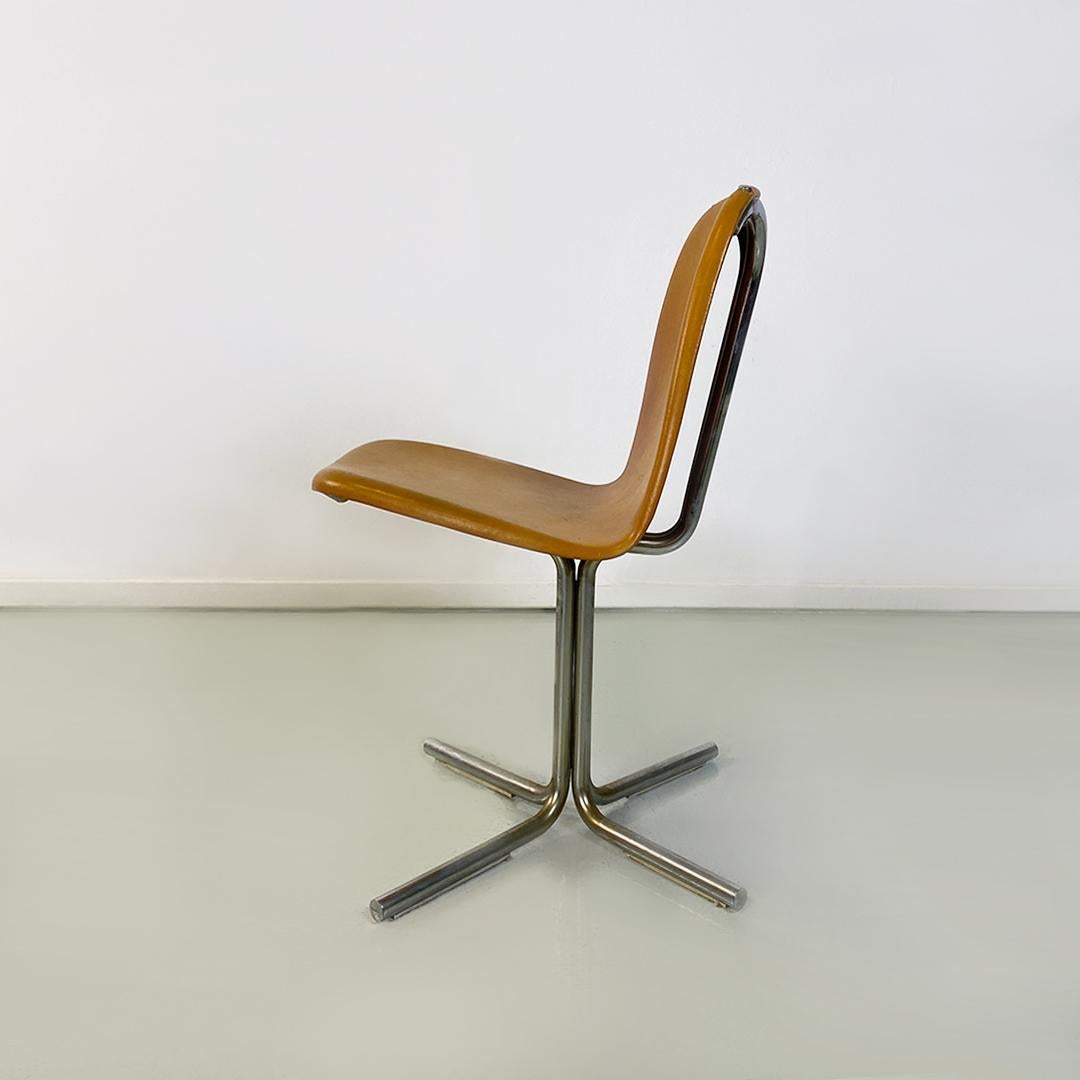 Italian Mid-Century Modern Brown Leather and Steel Chairs, 1960s For Sale 4