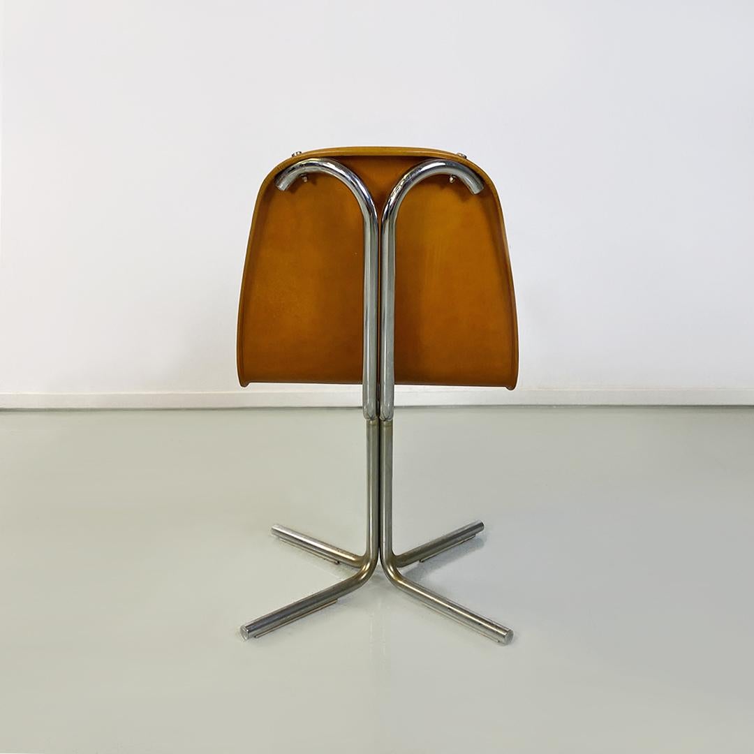 Italian Mid-Century Modern Brown Leather and Steel Chairs, 1960s For Sale 5