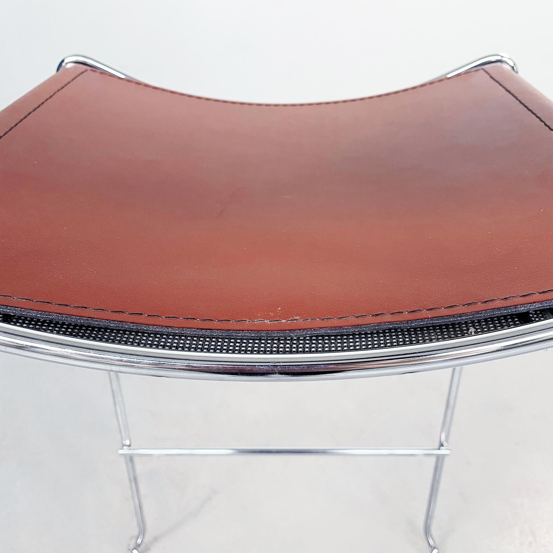 Italian Mid-Century Modern Brown Leather and Steel High Stool, 1980s For Sale 7