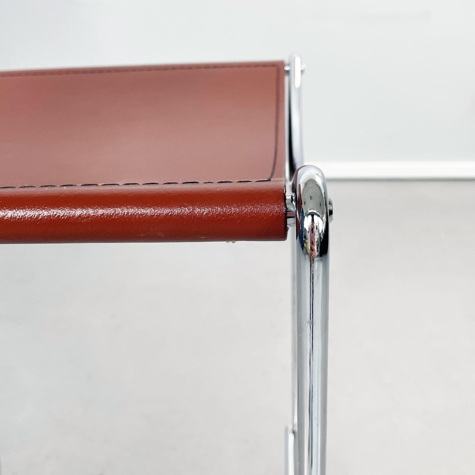 Italian Mid-Century Modern Brown Leather and Steel High Stool, 1980s For Sale 9