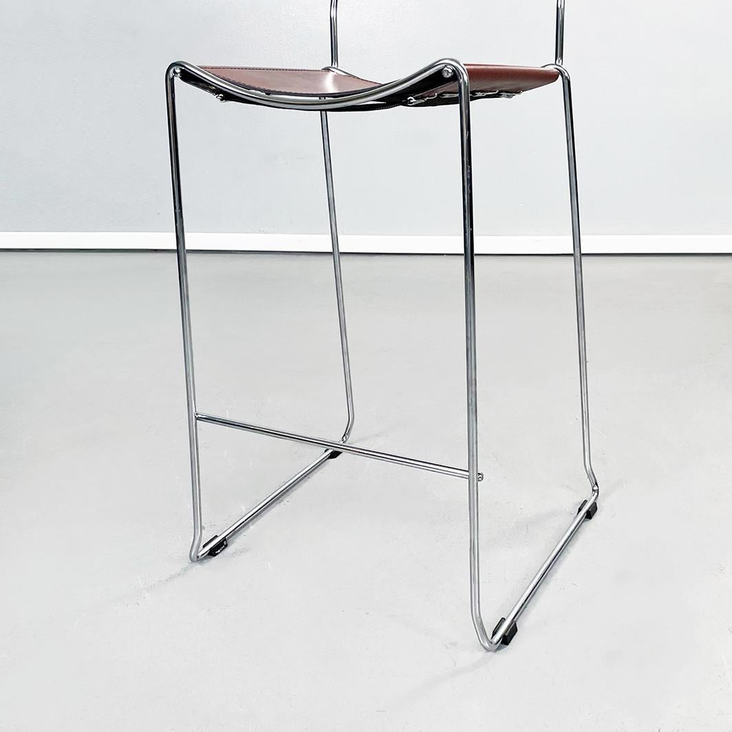 Italian Mid-Century Modern Brown Leather and Steel High Stool, 1980s For Sale 10