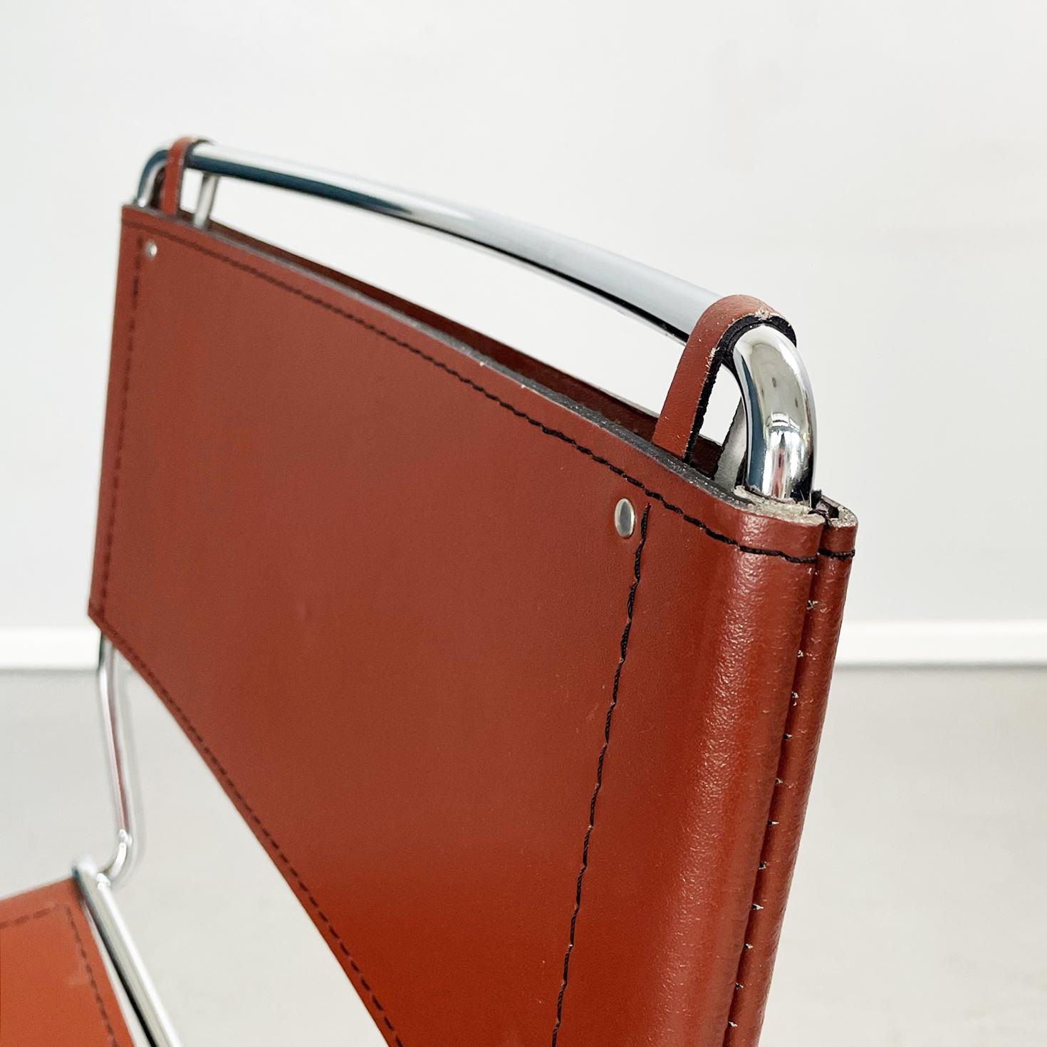 Italian Mid-Century Modern Brown Leather and Steel High Stool, 1980s For Sale 4