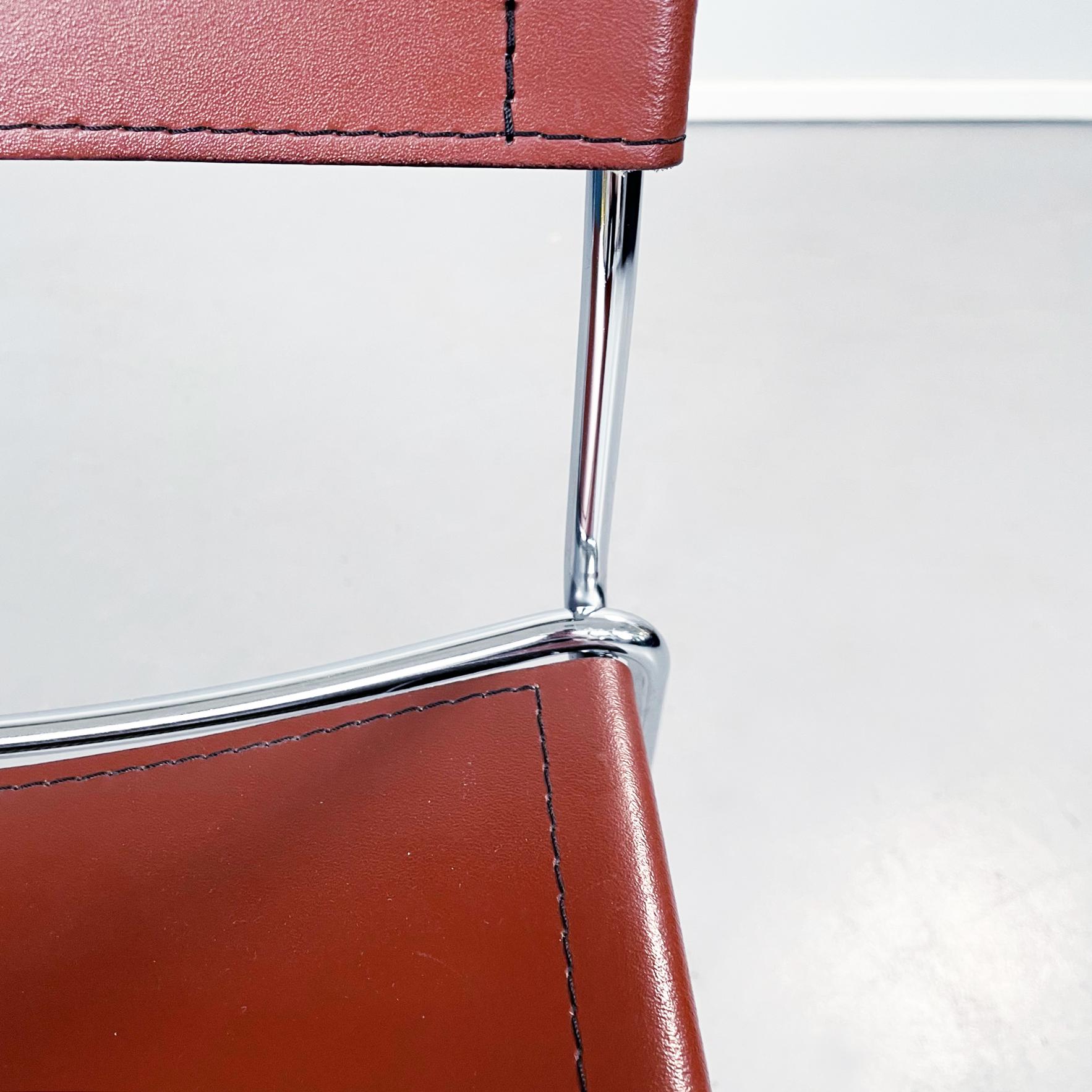 Italian Mid-Century Modern Brown Leather and Steel High Stool, 1980s For Sale 5