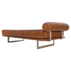 Italian Mid-Century Modern Brown Leather Round Head Bolster Daybed Sofa