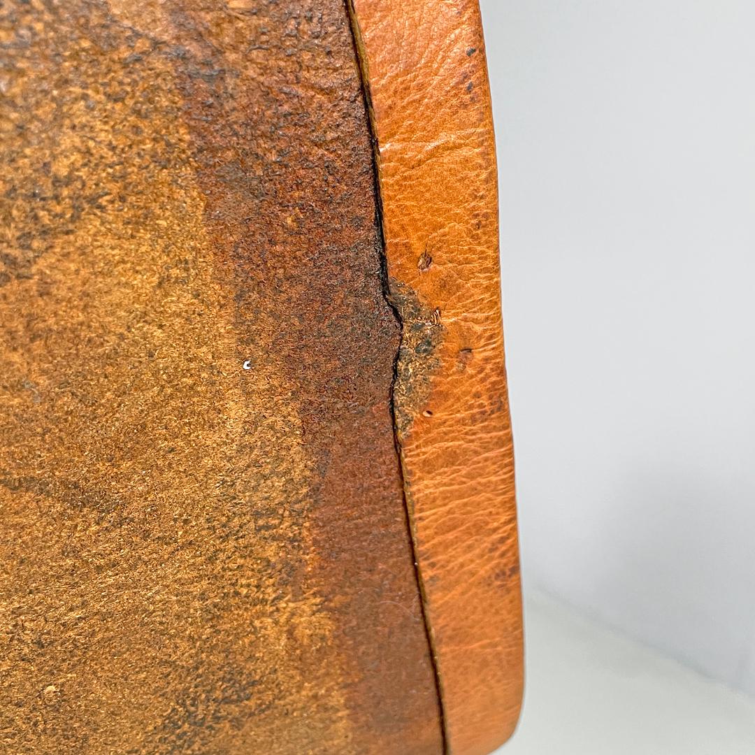 Italian mid-century modern brown leather swivel chairs with wheels, 1950s For Sale 10