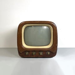 Italian mid-century modern brown wooden brass plastic television by Vega, 1950s