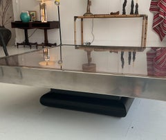 Italian Mid-century Modern Brushed Steel, Brass, & Glass Coffee Table, c.1970s