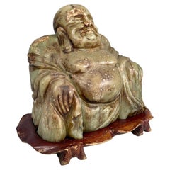 Italian mid-century modern Buddha sculpture in jade and wood, 1950s