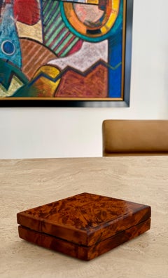 Italian Mid-Century Modern Burl Wood Decorative Box With Hinged Lid